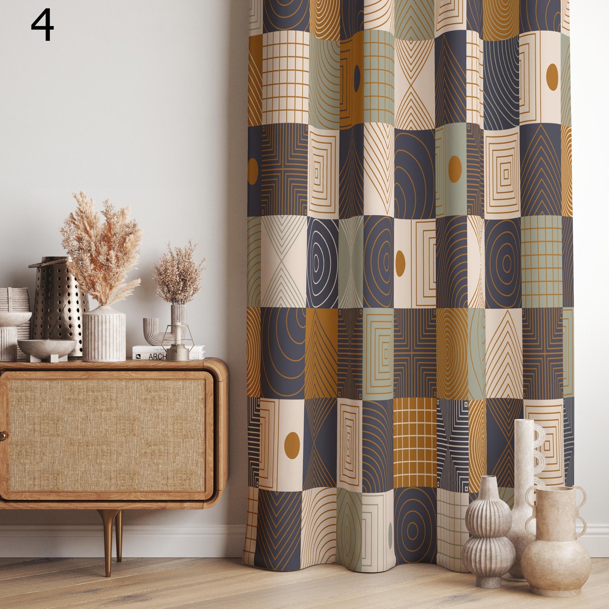 Retro Curtains, Mid Century Curtain Panels, MCM Geometric Abstract Blackout Curtain, Retro Grommet Curtain, 70s Print Drapes, 70s Curtains