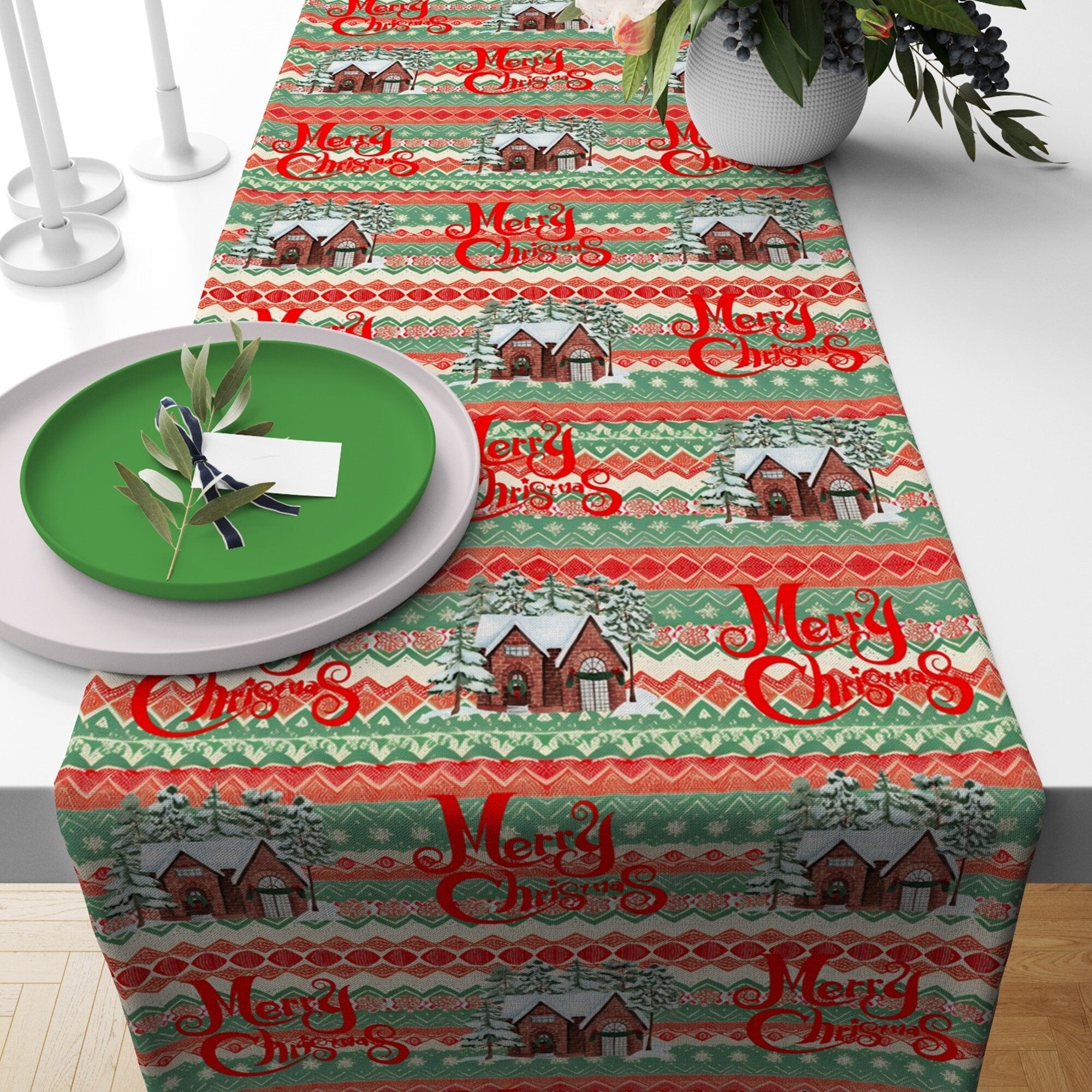 Christmas Table Runner, Holly Table Runner, Xmas Table Runner, Christmas Party Table Runner, Christmas Gift, Christmas Table