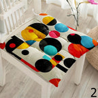 Retro Square Chair Pad, Mid Century Modern Chair Cushion with Ties, 70s Style Patio Chair Cushions, Colorful Retro Abstract Chair Pads