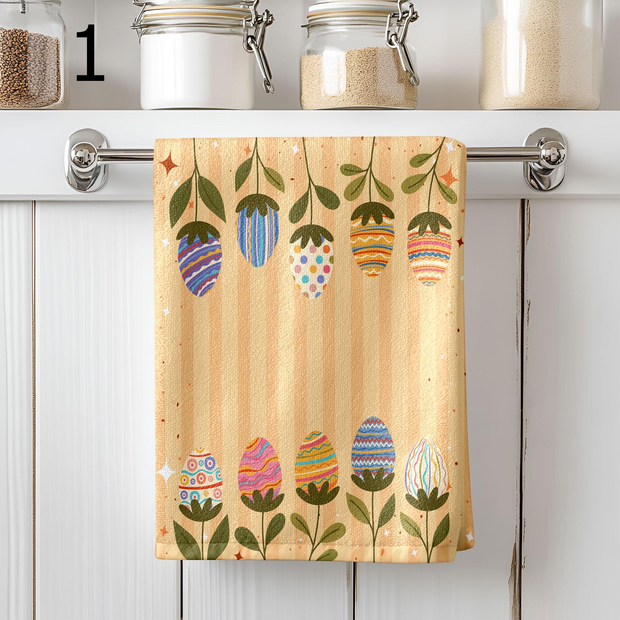 Happy Easter Dish Towel, Cute Easter Decorative Tea Towel, Easter Eggs Towels, Hello Easter Kitchen Towels, Colorful Eggs Tea Towels