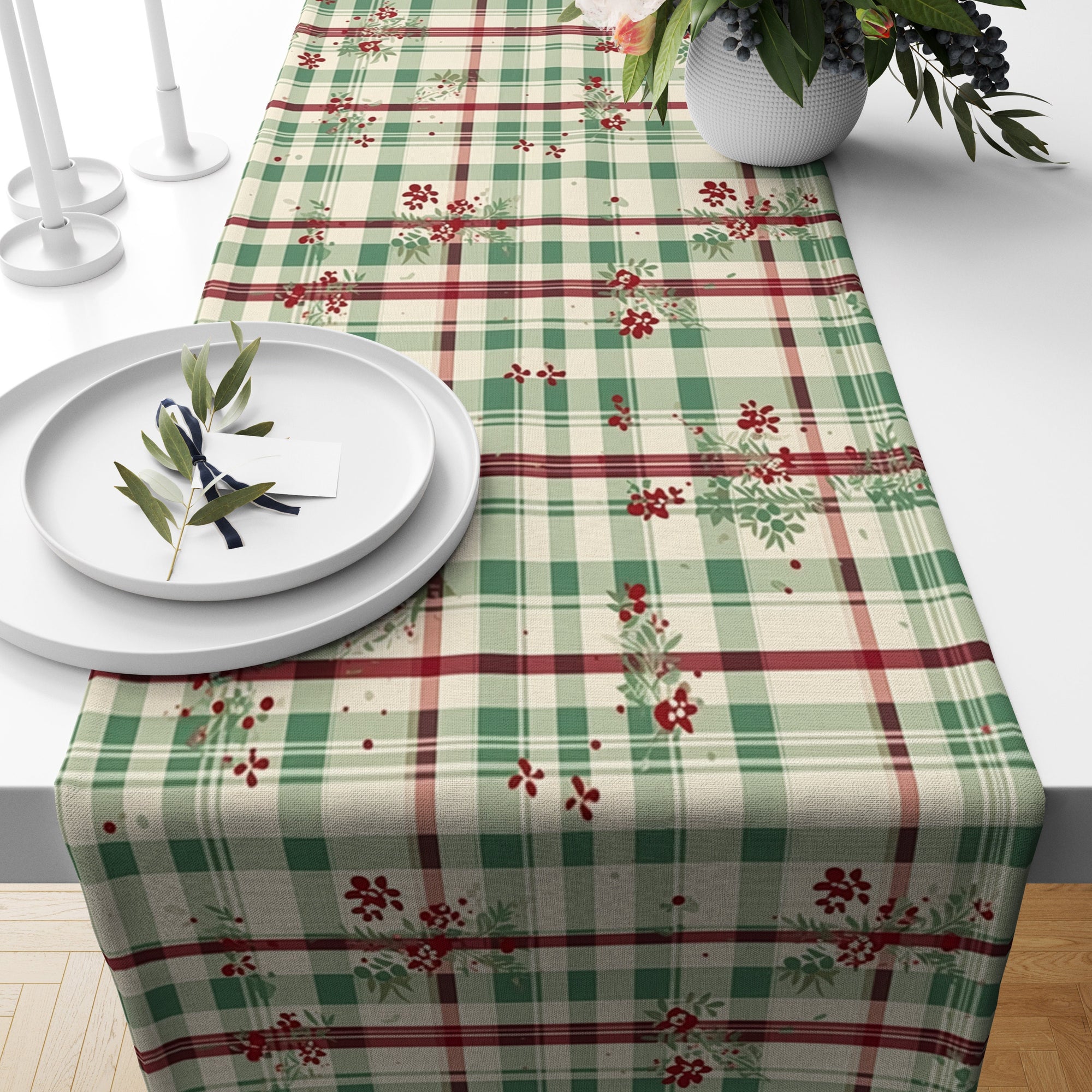 Christmas Berry Table Runner, Holly Pine  Berry Table Runner, Xmas  Berry Table Runner, Christmas Party Berry Table Runner
