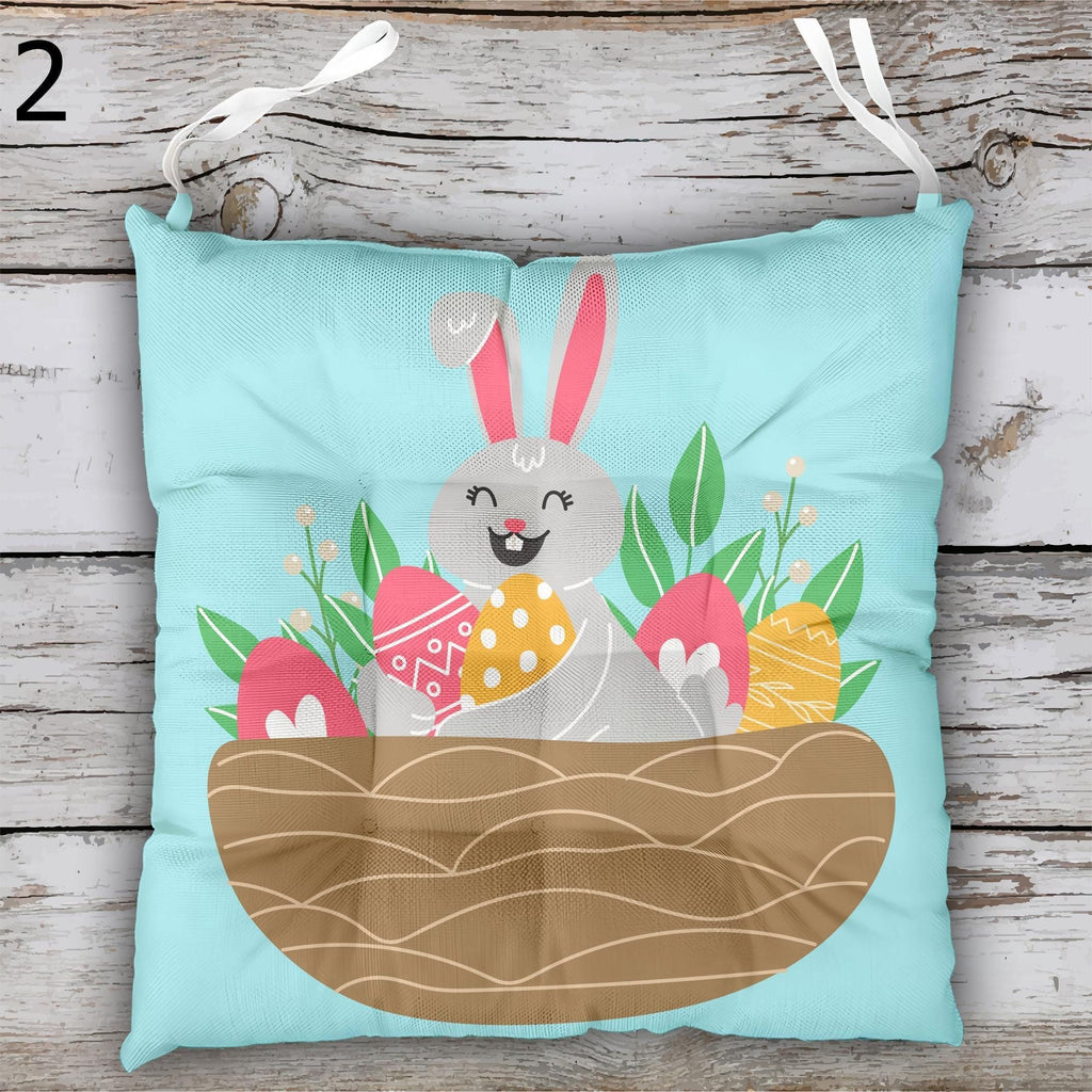 Easter Bunny Patio Cushions, Easter Chair Cushions, Colorful Easter Chair Cushions, Easter Outdoor Seat Pads, Easter Tie-On Chair Pads
