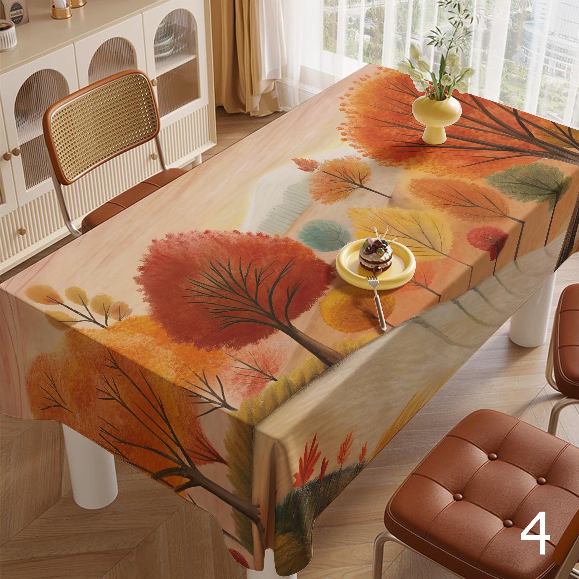 Fall Landscape Tablecloth, Multicolor Autumn Landscape Tablecloth, Thanksgiving Printed Tablecloth, Fall Abstract Leaf Table Covers