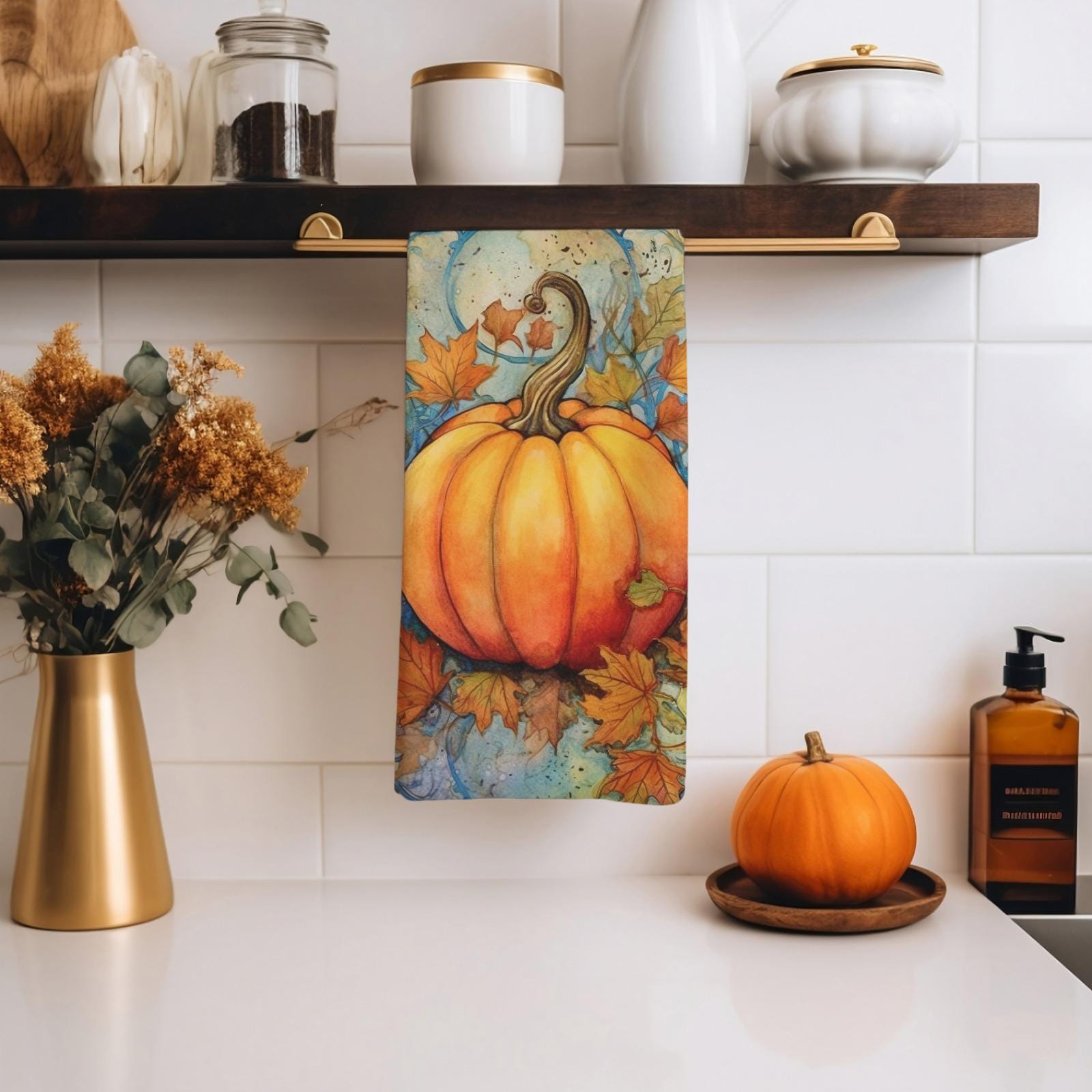 Fall Pumpkin Tea Towels, Thanksgiving Pumpkin Tea Towels, Autumn Printed Dish Towels, Thanksgiving Dish Towel, Pumpkin Kitchen Decor