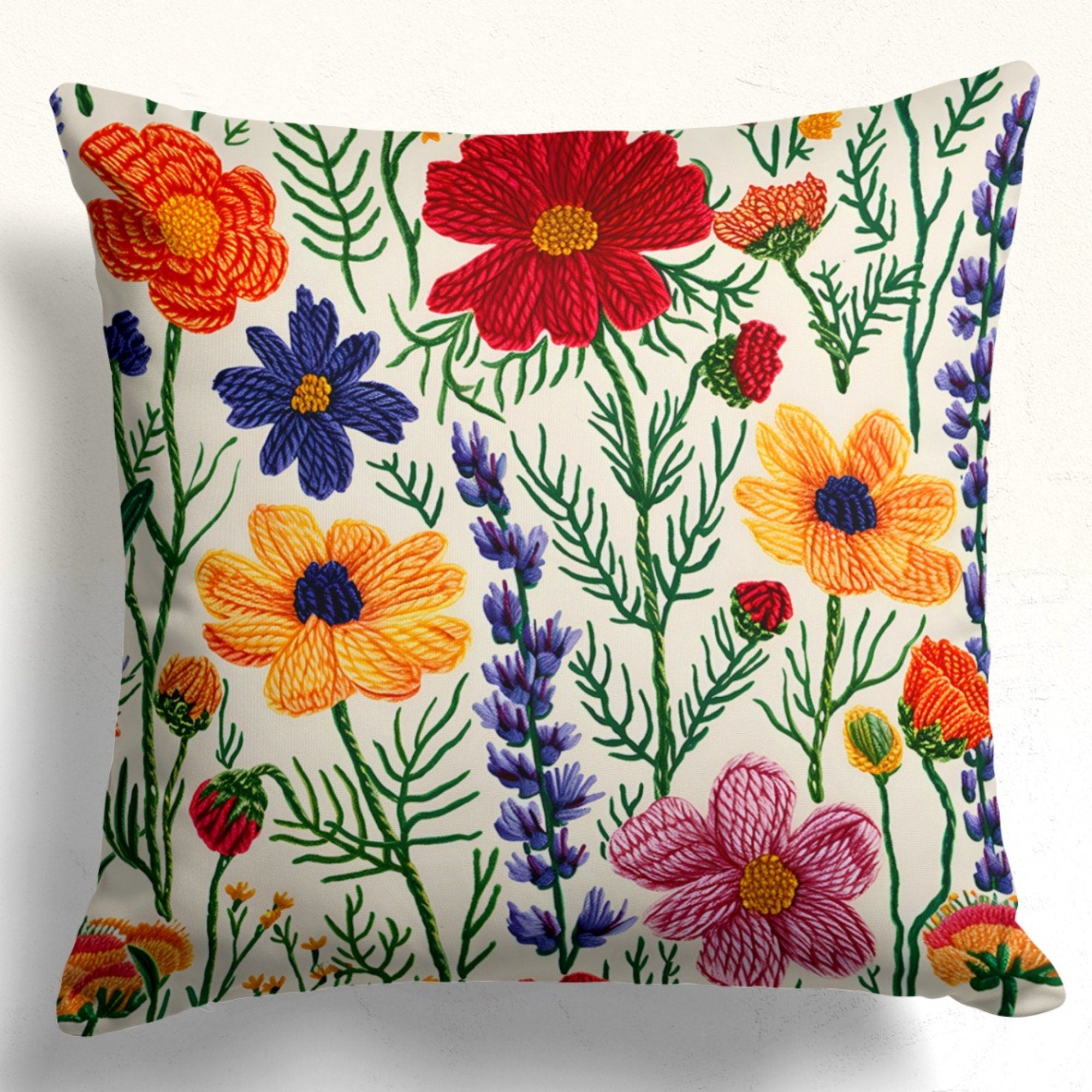 Floral Pillow Covers, Colorful Floral Cushion Cover, Multicolor Flowers Throw Pillow Cover, Floral Pillow Case, Wildflowers Pillow Covers