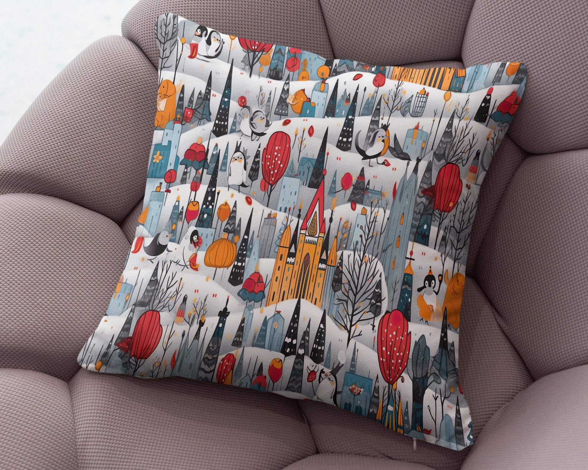Vintage Christmas Pillow Covers, Christmas Pine Tree Cushion Cover, Modern Vintage Xmas Pillow Cover, Holly Pine Tree Pillow Cover
