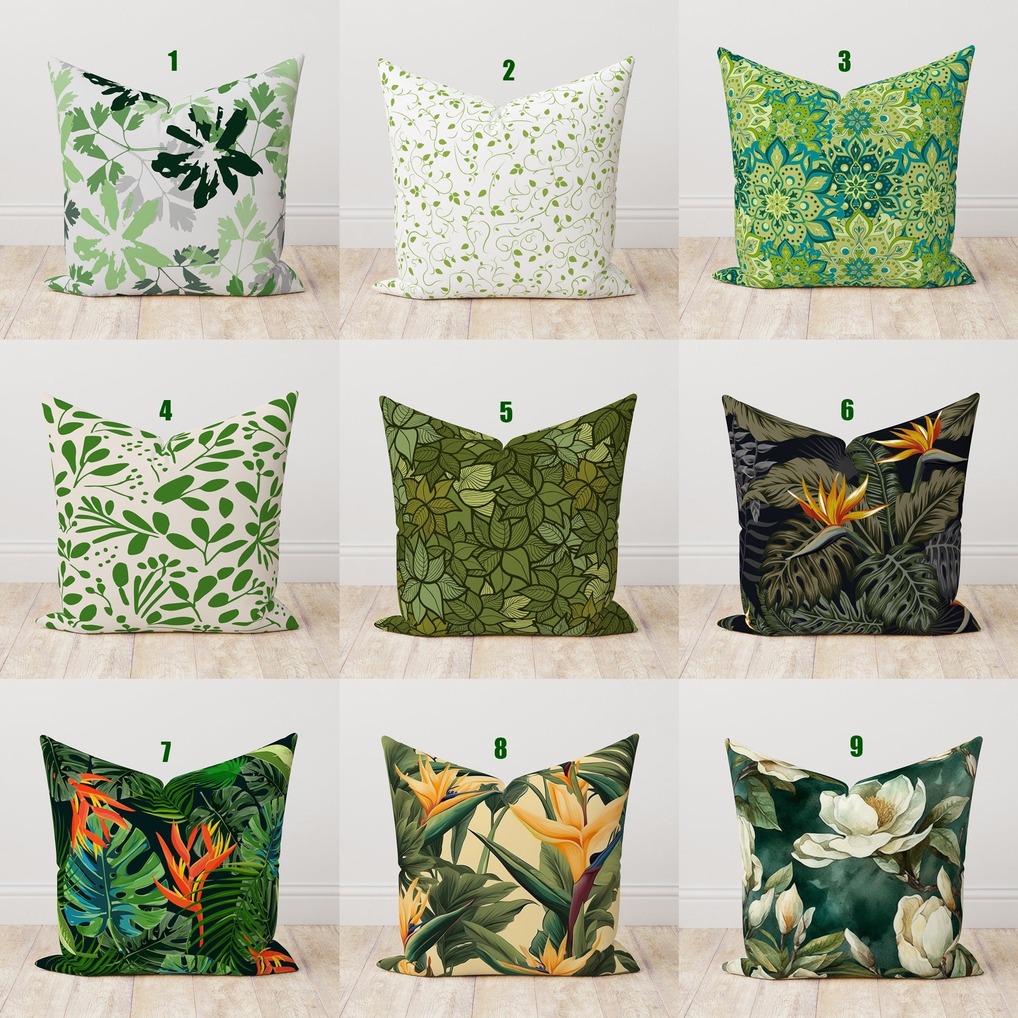 Exotic Flowers Pillowcase, Tropical Green Leaves Pillow Cover, Botanical Cushion Cover, Bird of Paradise Tropic Flowers Throw Pillow Cover