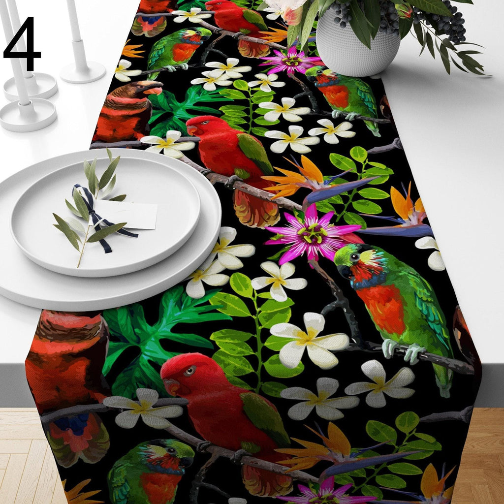 Rose Table Runner, Floral Table Runners, Flowers Print Table Runner, Purple Table Runner, Tropical Table Runner, Exotic Plants Runners