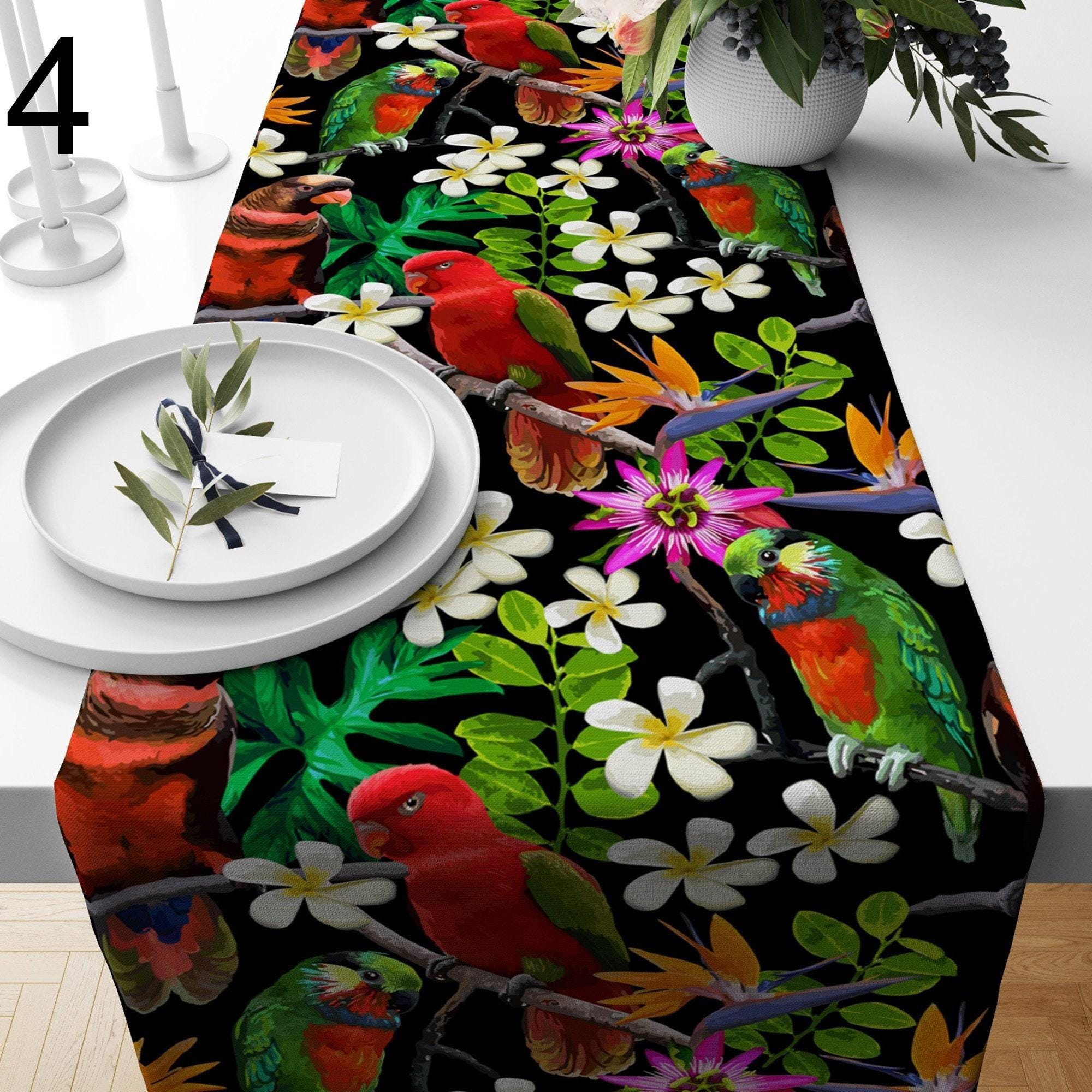 Rose Table Runner, Floral Table Runners, Flowers Print Table Runner, Purple Table Runner, Tropical Table Runner, Exotic Plants Runners