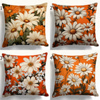 Orange and White Floral Pillow Cases, Daisy Flowers Pillow Covers, Vibrant Daisy Cushion Covers, Daisy Bunch Pillow Cover