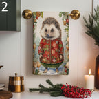 Christmas Fox Tea Towel, Xmas Cat Tea Towel, Cute Fox Dish Towels, Christmas Squirrel  Dish Towel, Xmas Hedgehog Tea Towel, Xmas Decor Towel