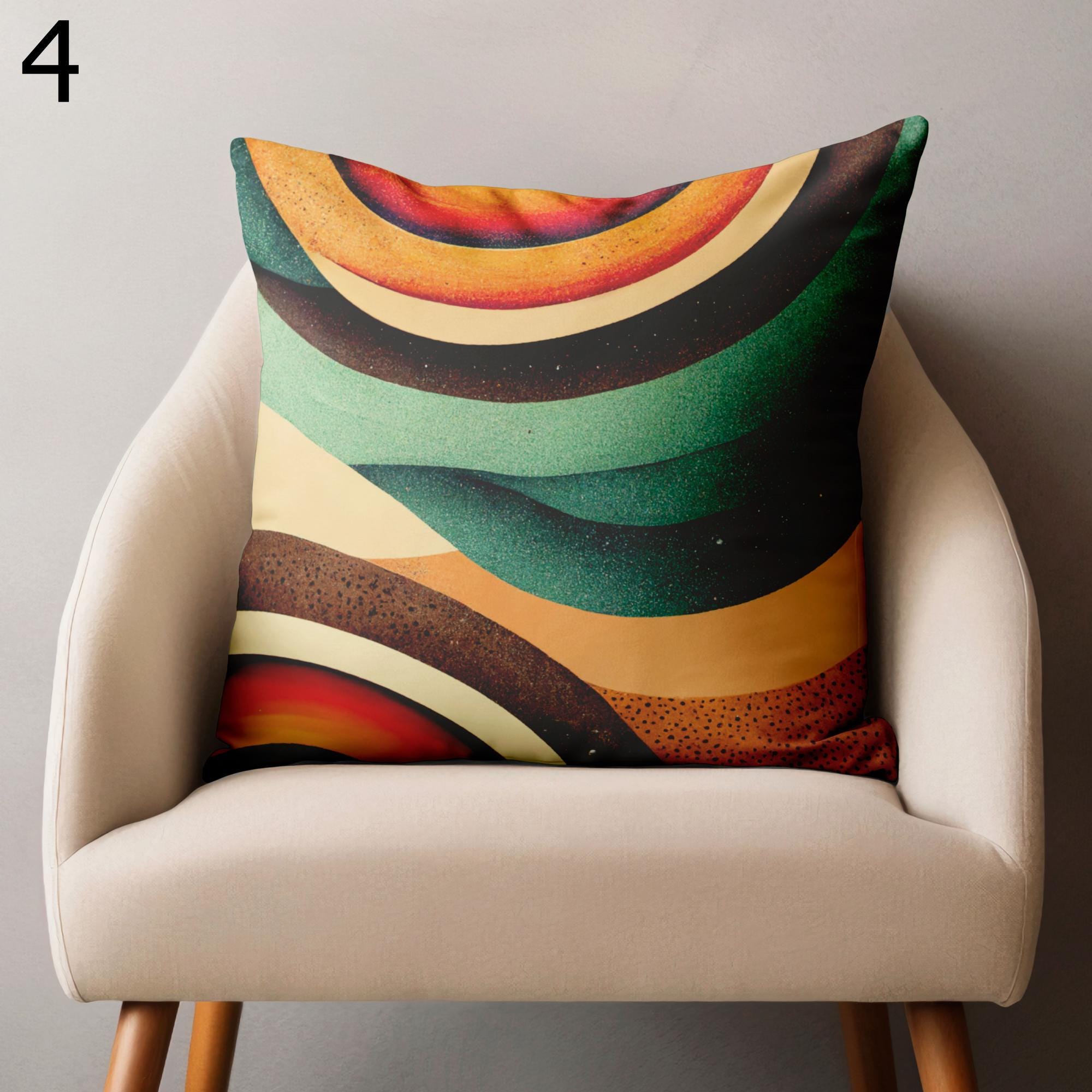 Mid Century Modern Pillow Covers, 70s Wavy Pillow Covers, Retro Decorative Pillow Cover, Retro Abstract Pillowcase, Wavy Retro Cushion Cover