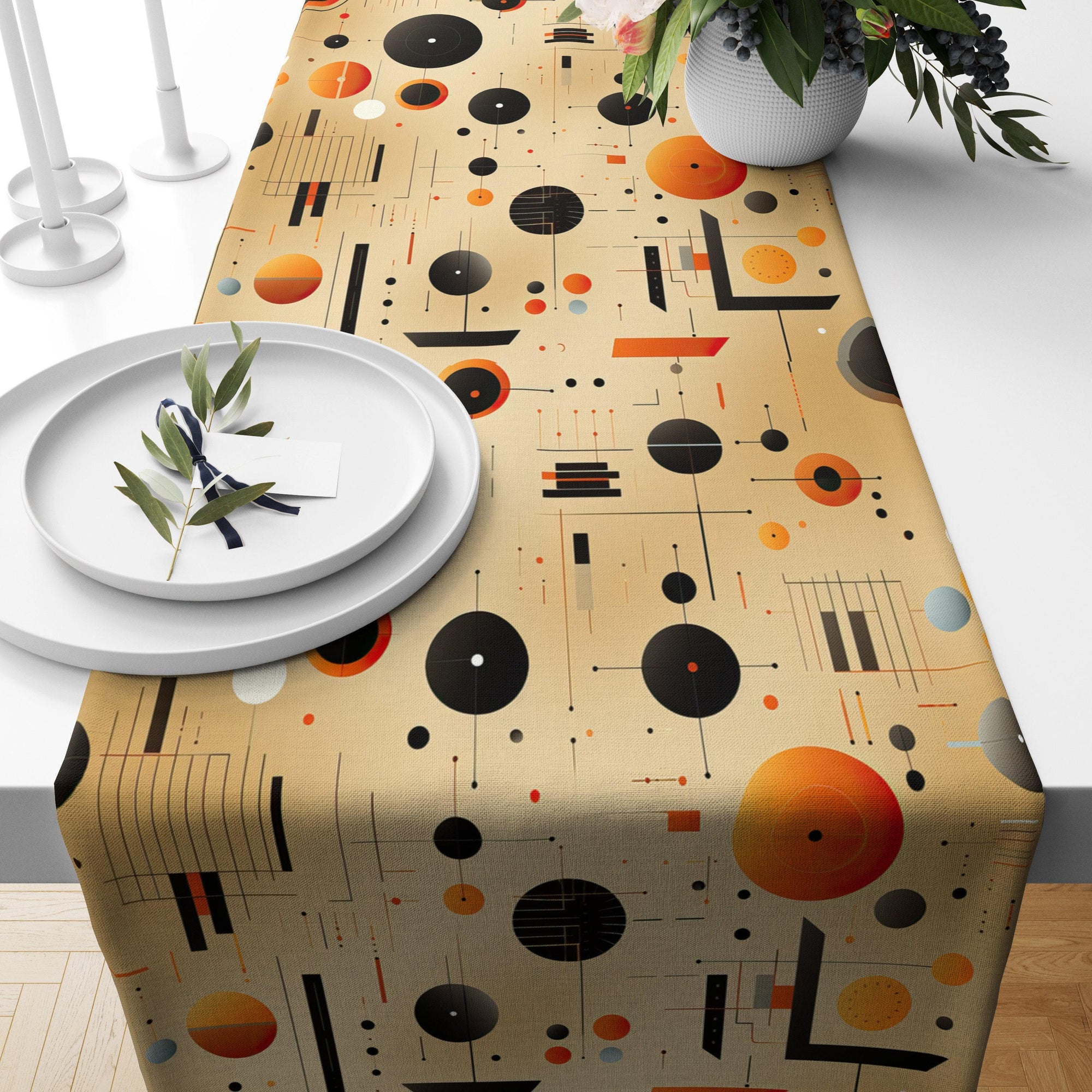 Retro Mid Century Modern Geometric Table Runner, Retro Party Table Decor, 70s Table Decor, Geometric Retro Table Runner
