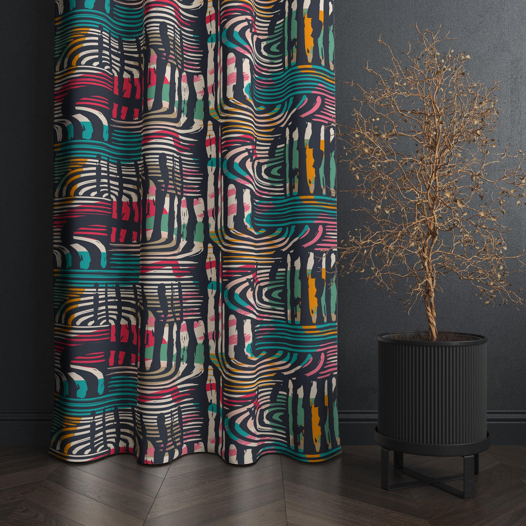 Mid-Century Window Curtains, Retro Abstract Curtains, 70s Retro Blackout Curtain Panel, Mid Century Modern Grommet Drapes