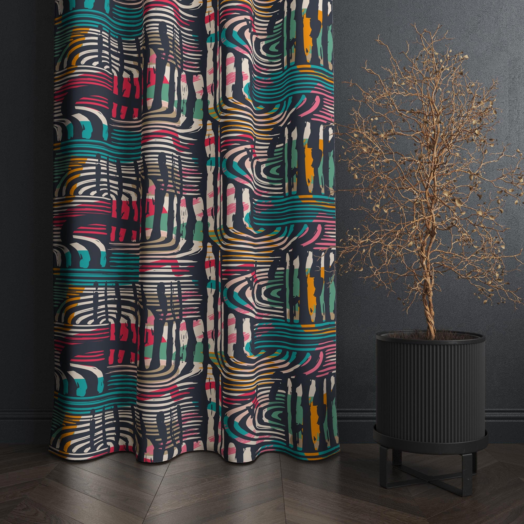 Mid-Century Window Curtains, Retro Abstract Curtains, 70s Retro Blackout Curtain Panel, Mid Century Modern Grommet Drapes