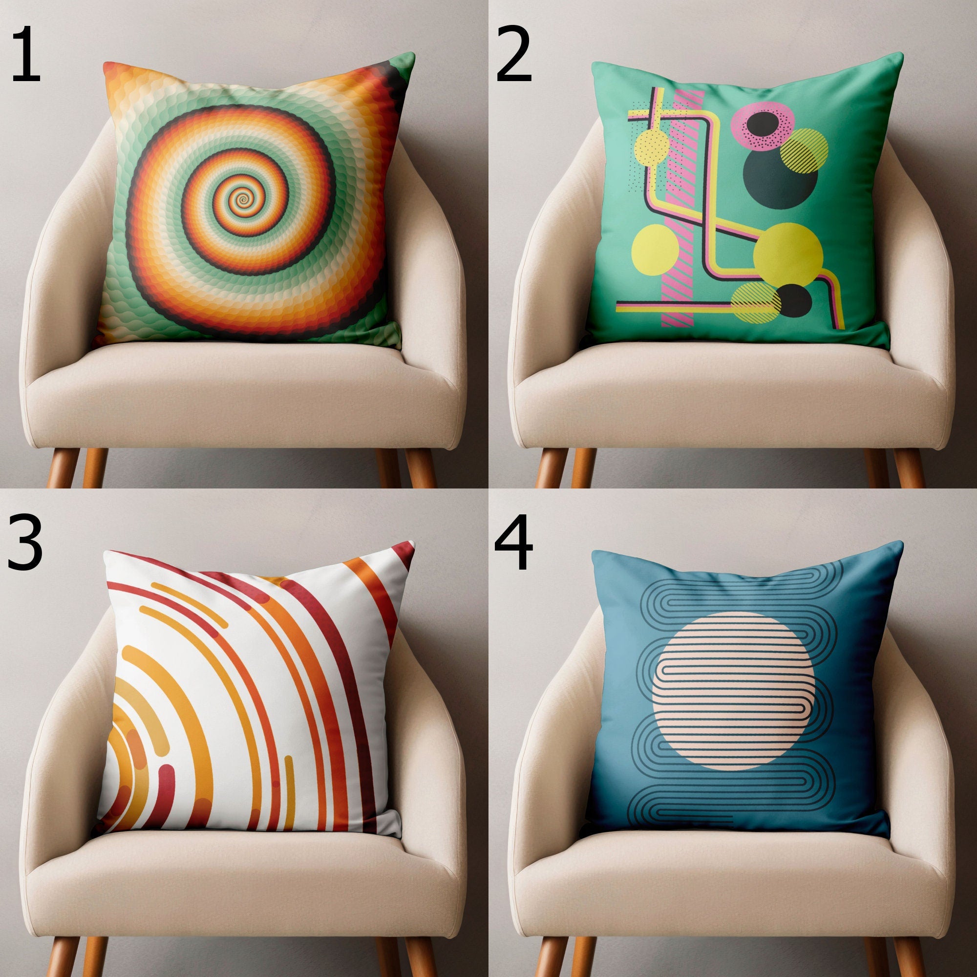 Retro Geometric Pillow Cover, 70s Inspired Pillow Covers, Mid Century Modern Pillowcase, Retro Cushion Cover, Retro Chic Pillow Decor
