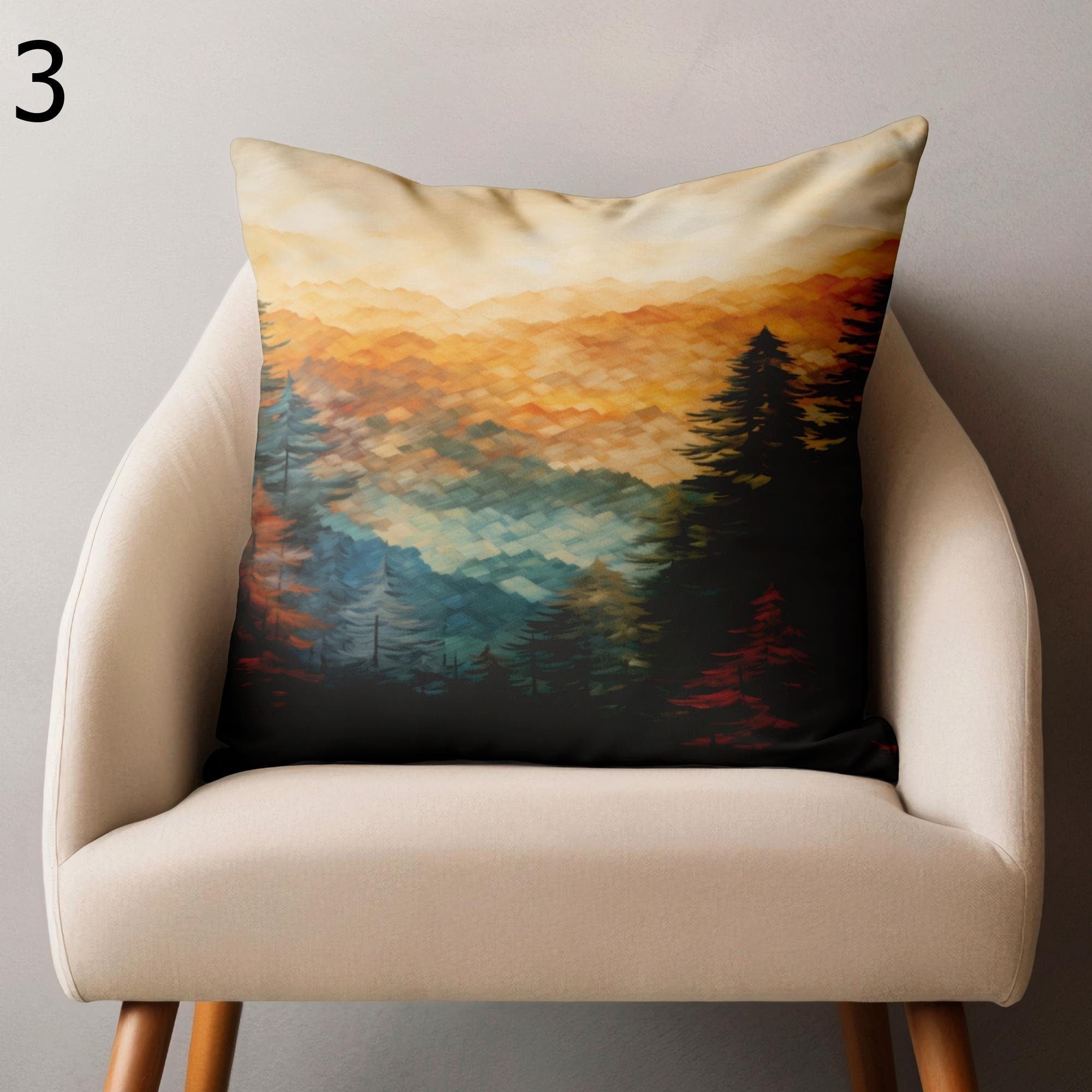 Mountain Throw Pillow Cover, Landscape Cushion Cover, Misty Forest Pillowcase, Pine Forest Mountain Pillowcase, Landscape Home Decor