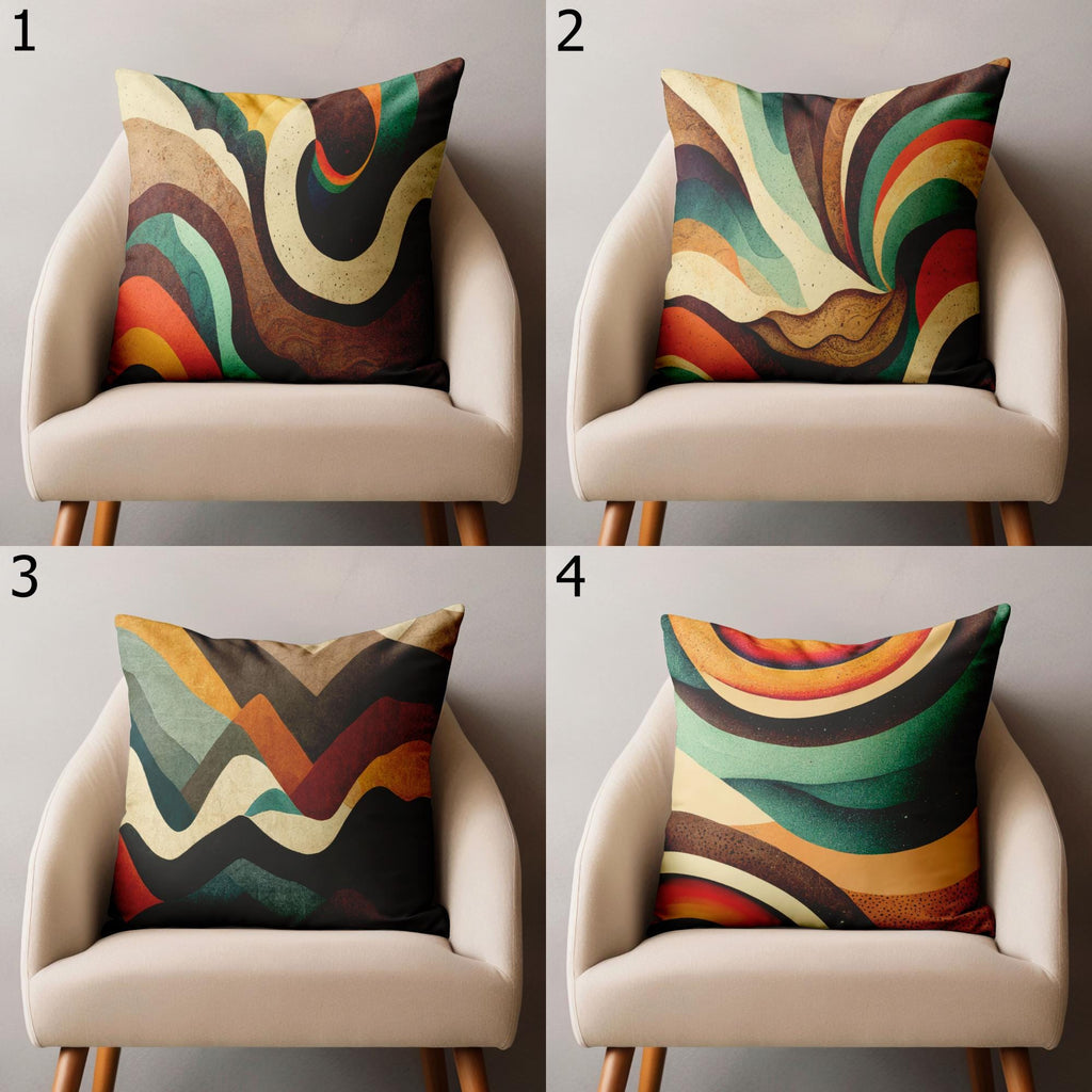 Mid Century Modern Pillow Covers, 70s Wavy Pillow Covers, Retro Decorative Pillow Cover, Retro Abstract Pillowcase, Wavy Retro Cushion Cover