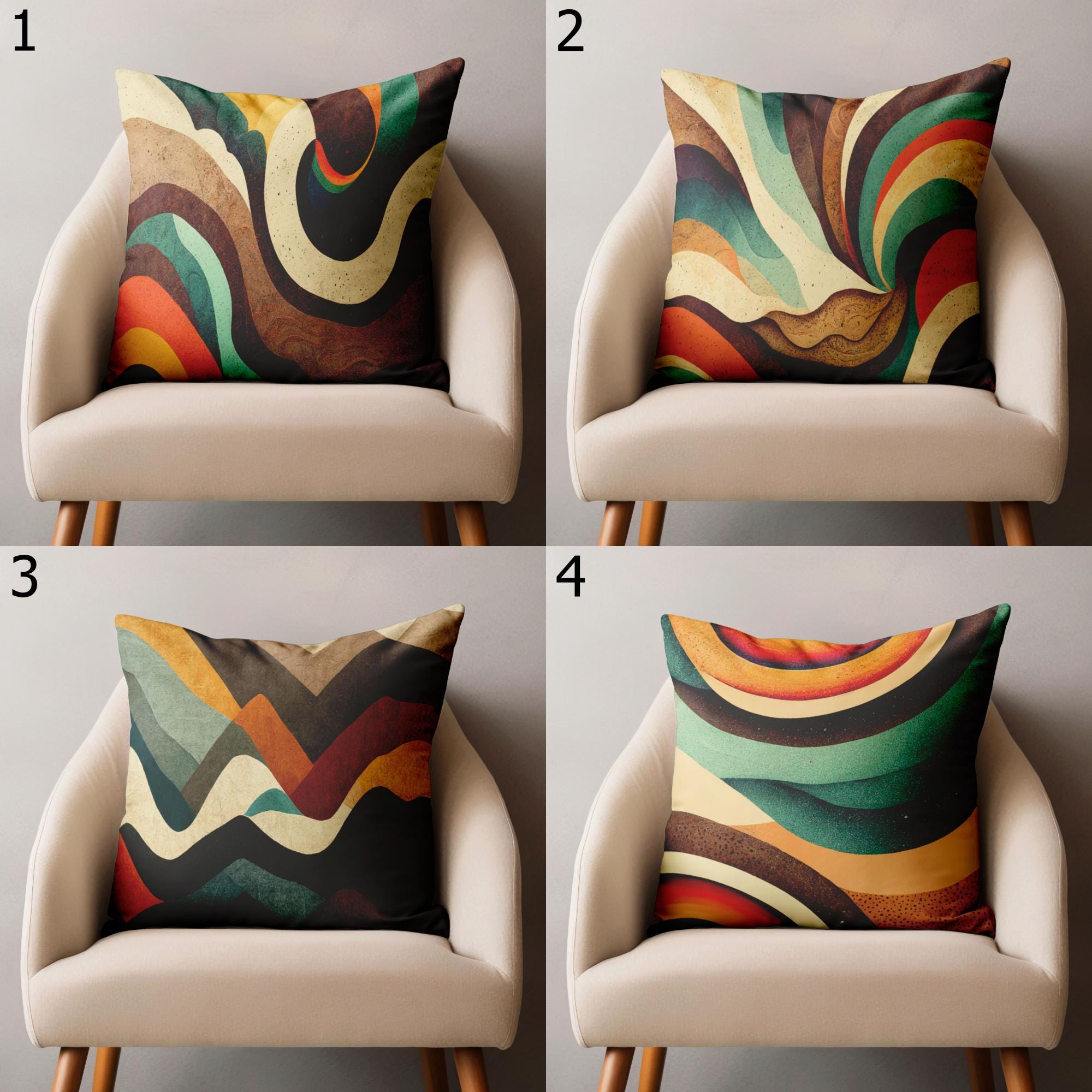 Mid Century Modern Pillow Covers, 70s Wavy Pillow Covers, Retro Decorative Pillow Cover, Retro Abstract Pillowcase, Wavy Retro Cushion Cover
