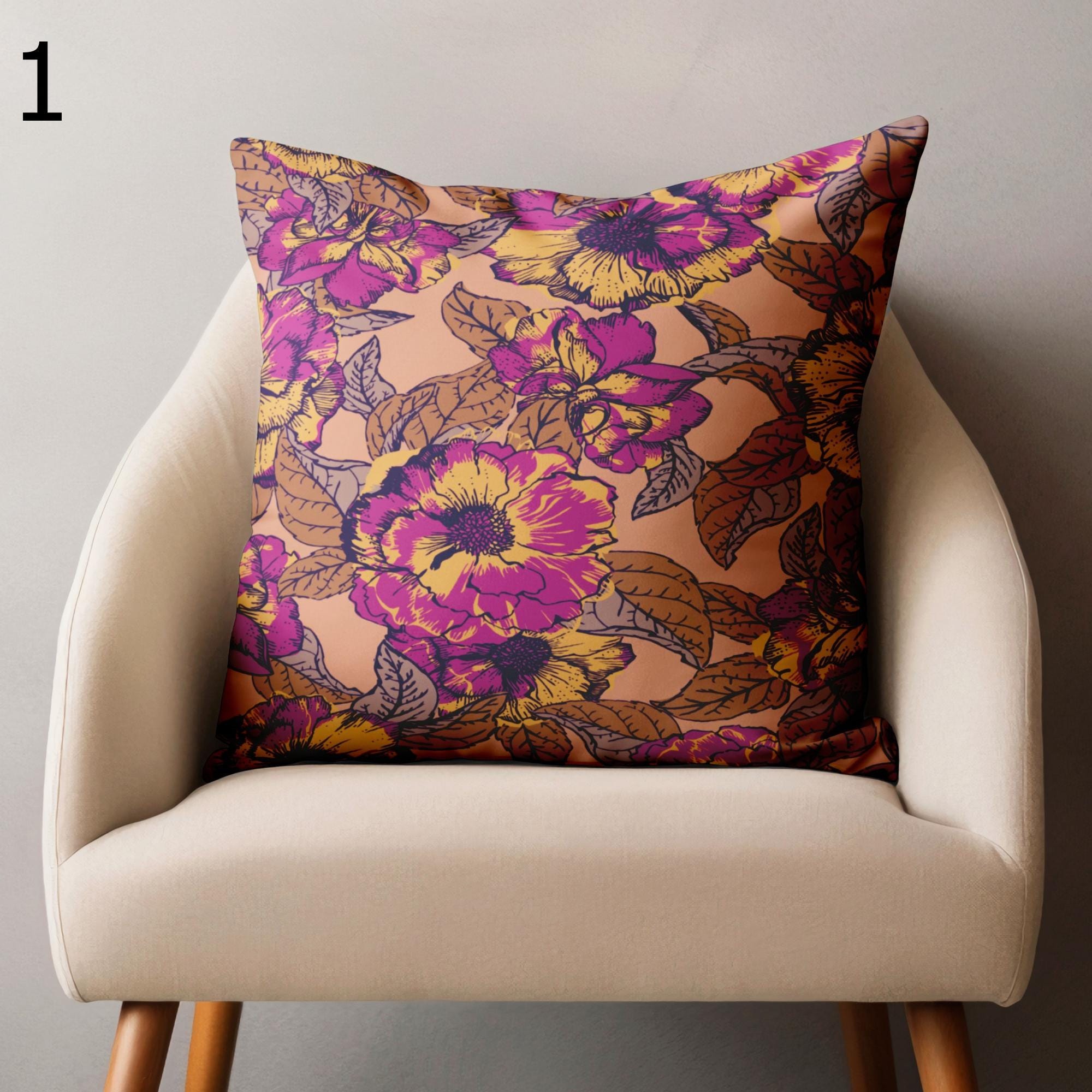 Purple Floral Pillowcase, Pink Flowers Pillow Case, Floral Pillow Covers, Farmhouse Purple Flowers Cushion Cover, Floral Home Decor