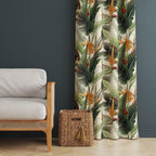 Tropical Window Curtains, Paradys Green Curtains, Botanical Green Leaves Curtain, Tropical Orange Flowers Curtains, Botanical Print Drapes