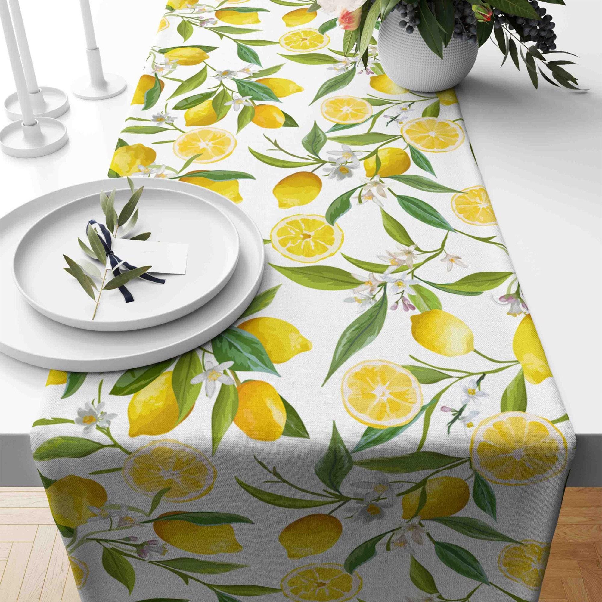 Lemon Table Runner, Yellow Lemon Table Runner, Kitchen Lemon Tablecloth, Decorative Table Cover, Kitchen Dining Table Runner, Yellow Runner