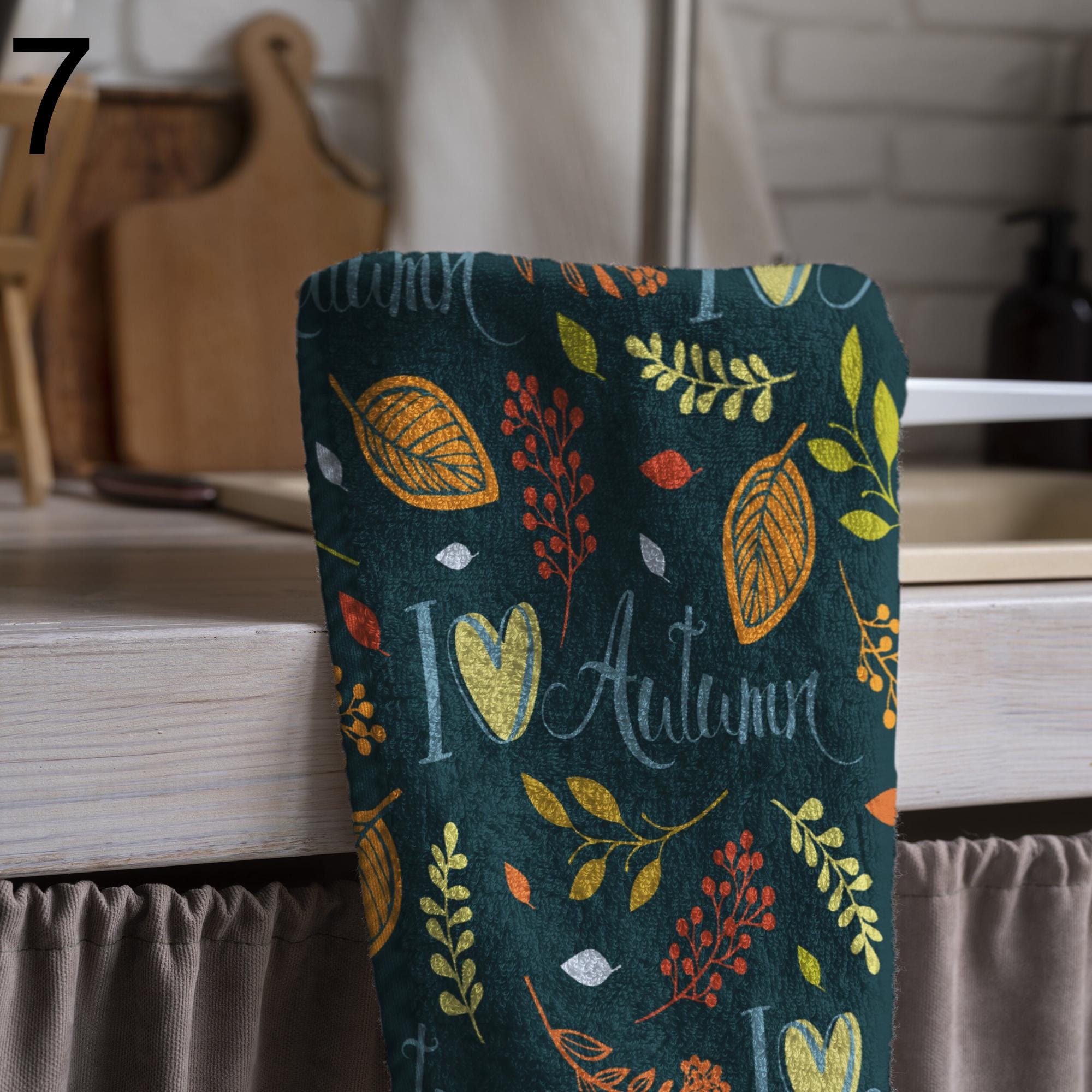 Autumn Leaves Tea Towels, Thanksgiving Tea Towel, Autumn Kitchen Dish Towels, Fall Kitchen Hand Towel, Thanksgiving Kitchen Tea Towel