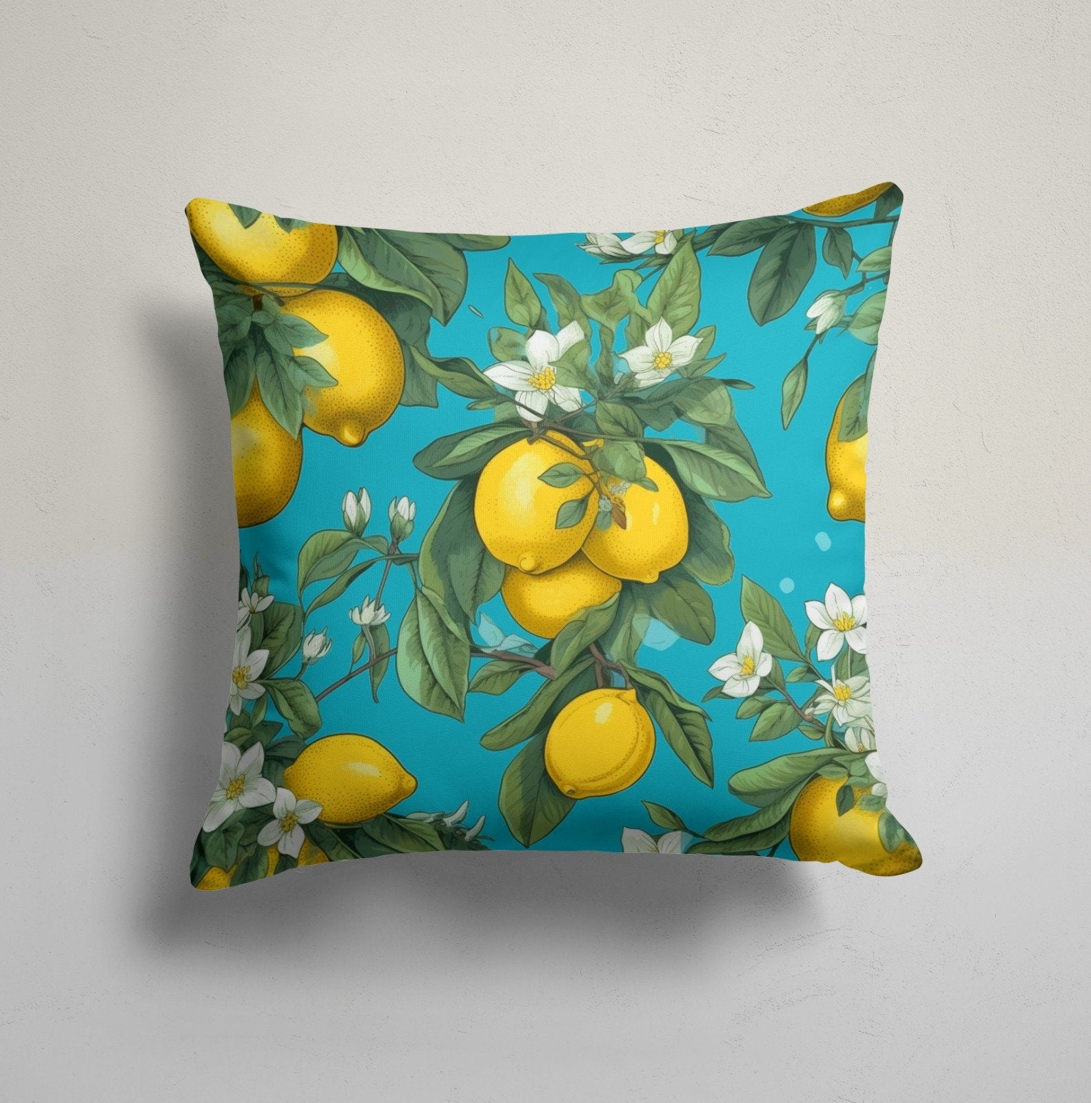 Lemon Pillow Cover, Farmhouse Lemon Pillowcases, Yellow Lemon Kitchen Pillow Cover, Yellow Lemon Floral Cushion Cover, Lemon Cushion Covers