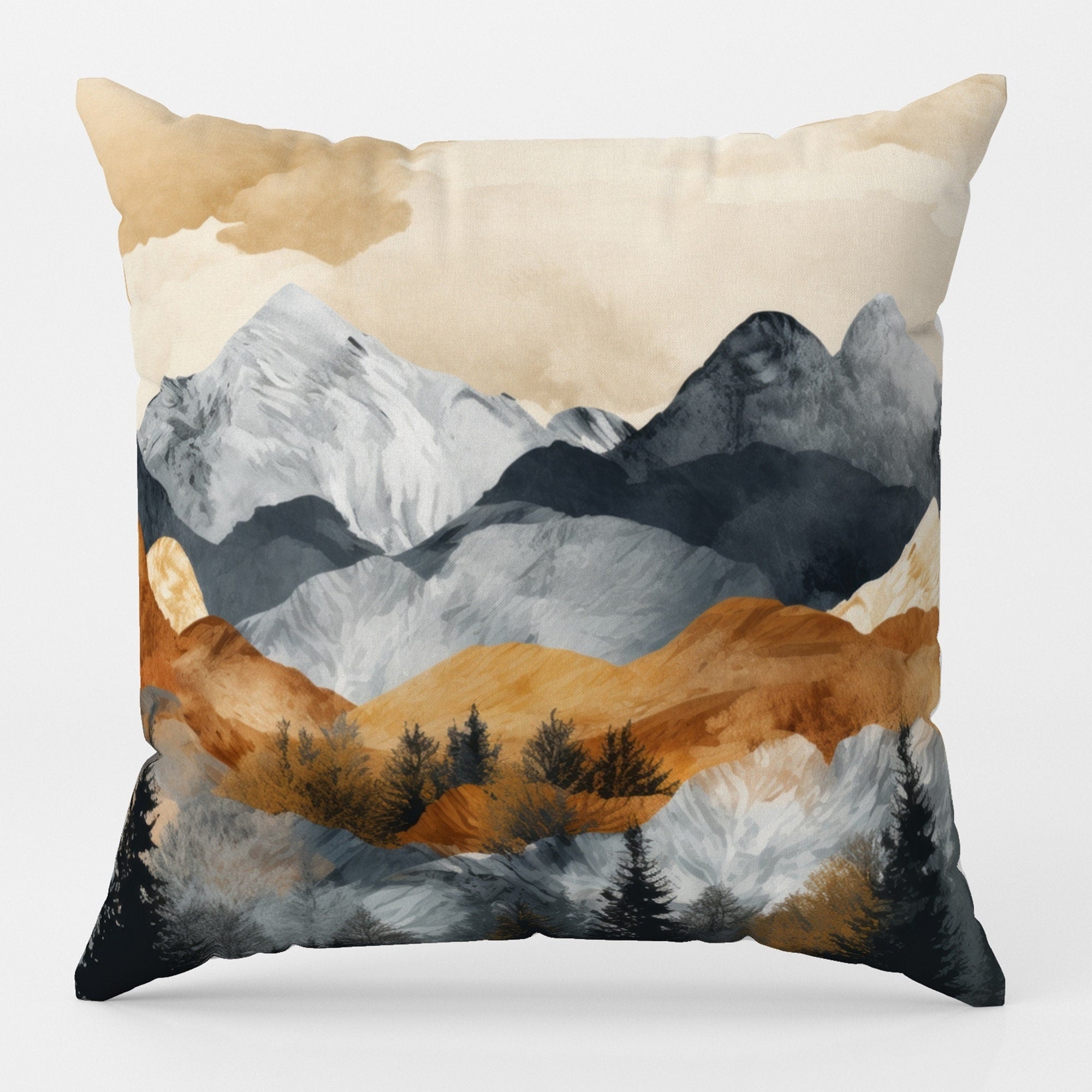 Landscape Abstract Pillow Cover, Mountains Throw Pillow Cover, Landscape Pillowcase, Landscape Cushion Cover, Mountains Home Decor
