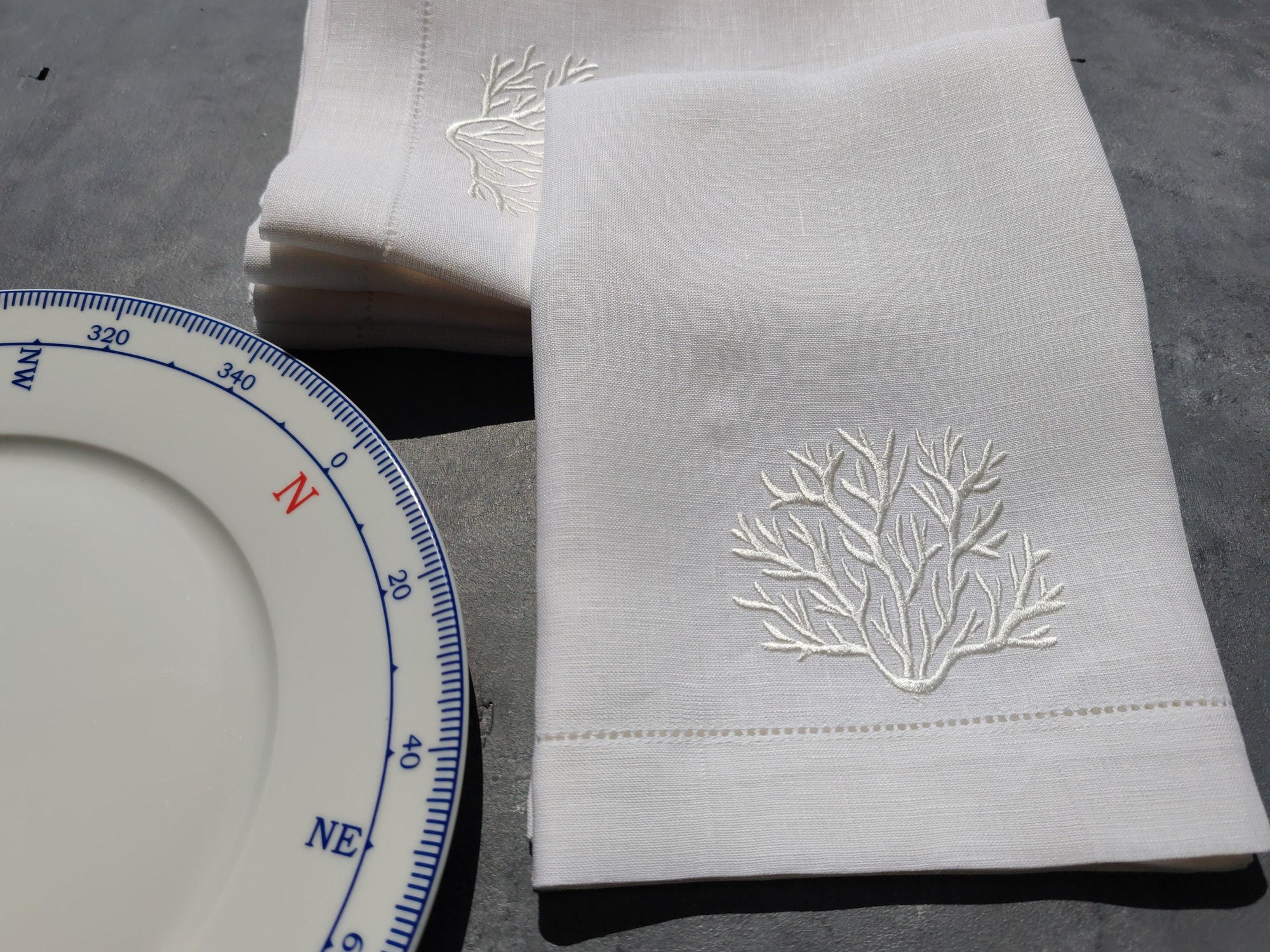 Nautical Linen Napkins, Coral Linen Napkins, Yacht Table Napkins, Beach House Linen Napkins, Nautical Wedding Linen Napkins, Ocean Napkins