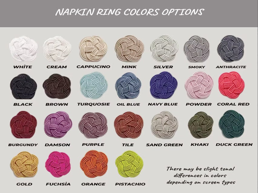 Colorful Rayon Knot Napkin Ring, Rustic Handmade Napkin Holder, Wedding Napkin Rings, Turks Head Style Rustic Napkin Holders
