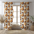 Mid Century Modern Window Curtains, Retro Curtain Panels, MCM Print Curtain, Orange Retro Style Living Room Curtain, 70s Retro Curtains
