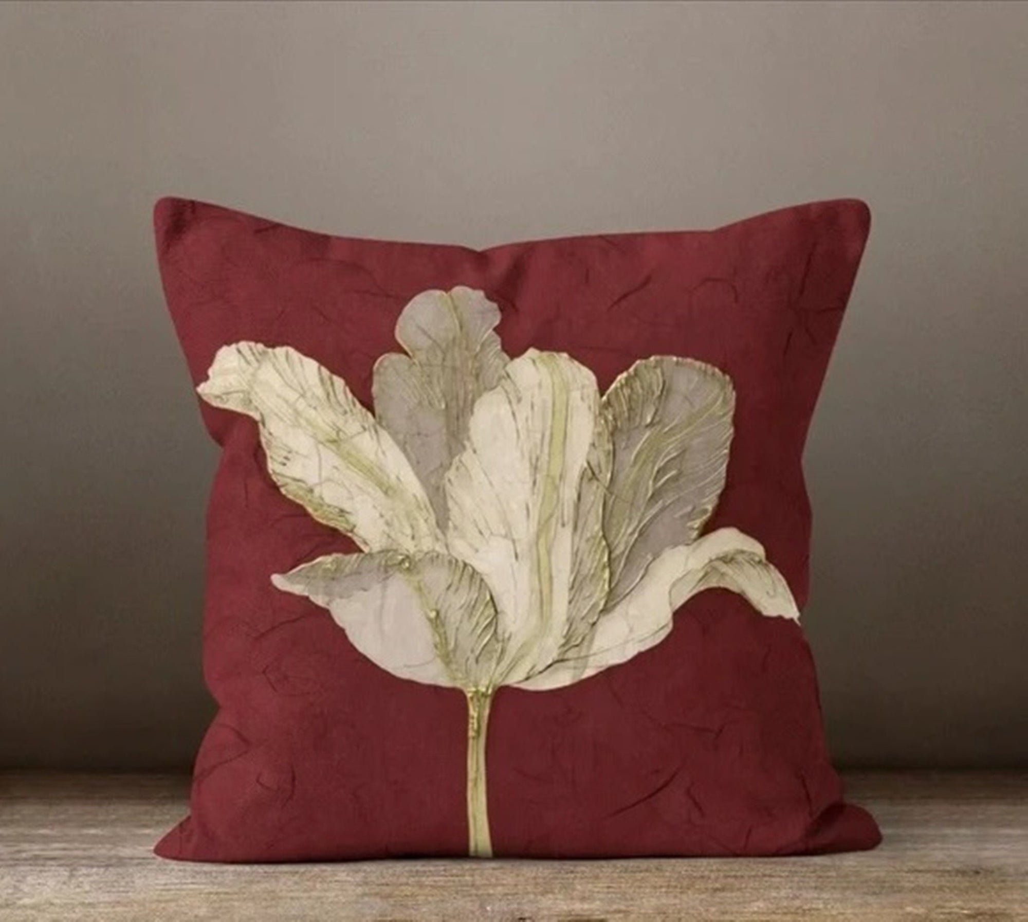 Colorful Succulent Flower Pillow Cover, Burgundy Floral Pillow, Succulent Cushion, Decorative Throw Pillowcase, Red Succulent Throw Pillow