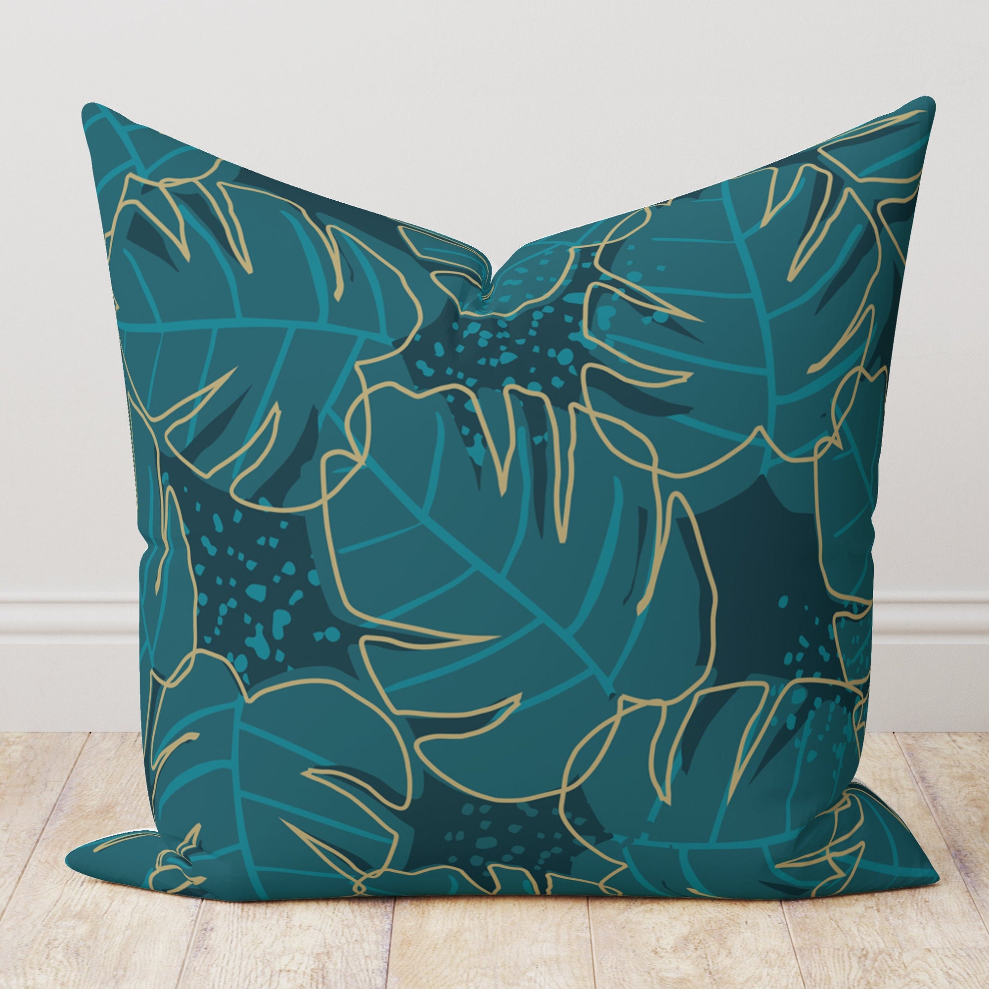 Botanical Leaf Pillow Cover, Modern Vintage Tropical Pillowcase, Colorful Tropical Leaf Cushion Cover, Exotic Leaves Pillow Cover