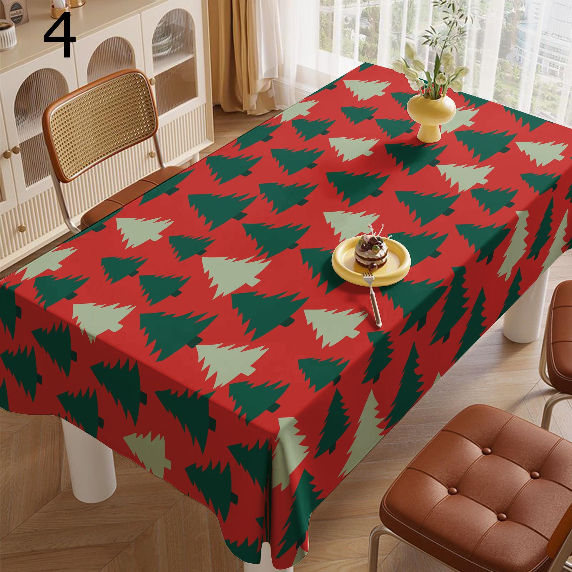 Christmas Tablecloth, Christmas Pine Trees Tablecloth, Xmas Pine Tree Printed Tablecloth, Christmas Rectangle Table Cloth