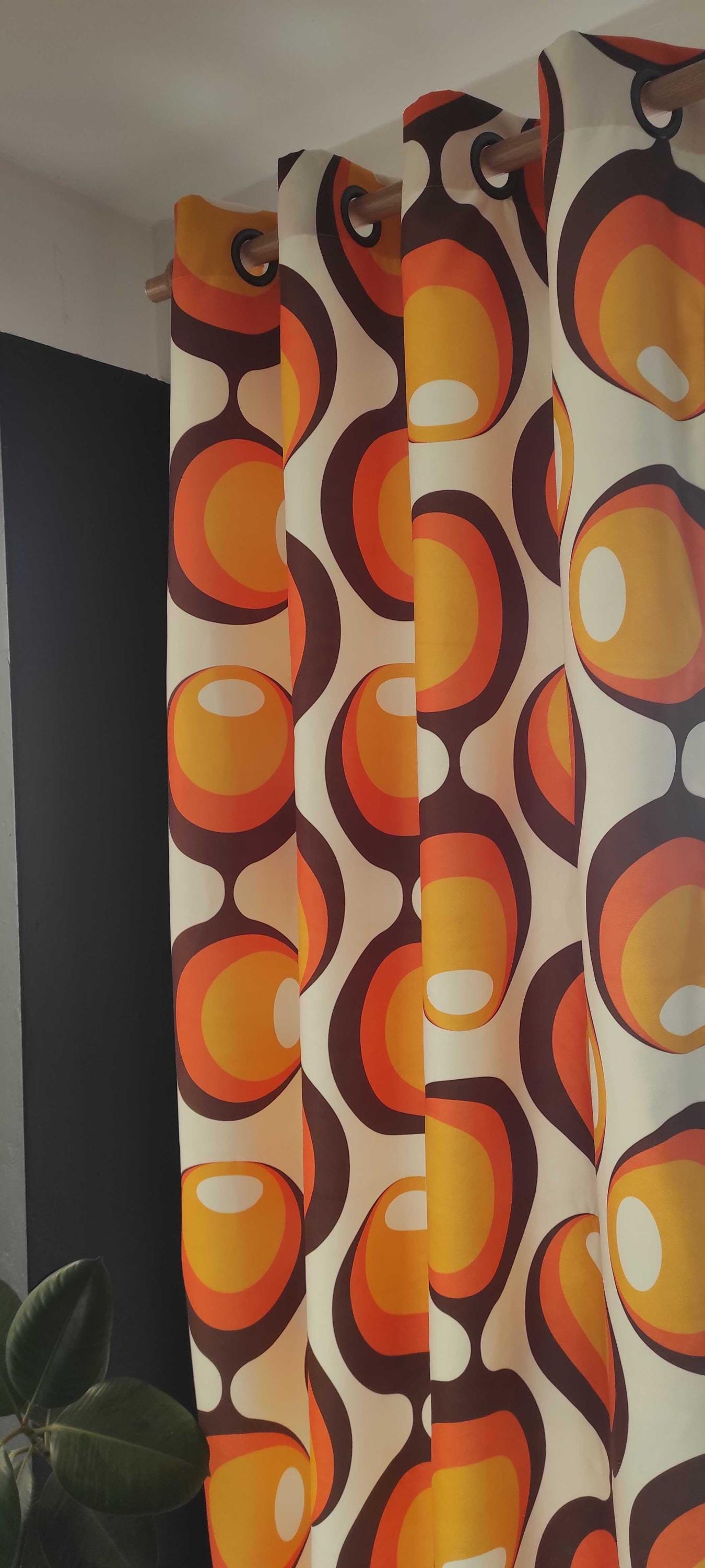 Retro Polka Dot Window Curtains, Mid Century Curtain Panels, Retro Window Drapes, MCM Polka Dot Curtains, 70s Retro Living Room Curtains