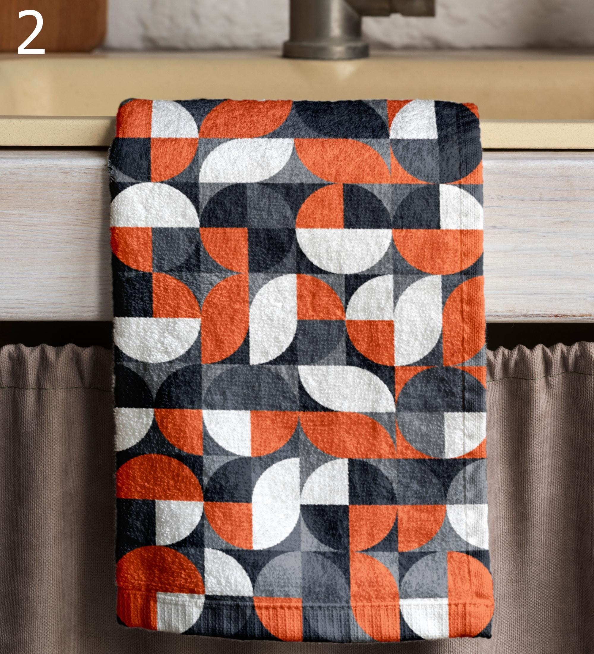 Retro Geometric Abstract Hand Towels, Mid Century Kitchen Towels, Retro Tea Towels, 70s Bauhaus Dish Towels, Bauhaus Retro Dish Towel