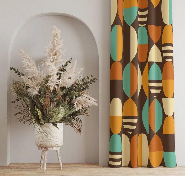 Retro Bauhaus Curtains, Mid Century Curtain Panels, 70s Retro Printed Curtain, Mcm Curtain, Retro Grommet Curtains, Retro Blackout Curtain