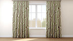 Wavy Retro Curtain Panel, Olive Green Boho Drapes, Modern Abstract Window Panels, Earthy Mid Century Style Curtain