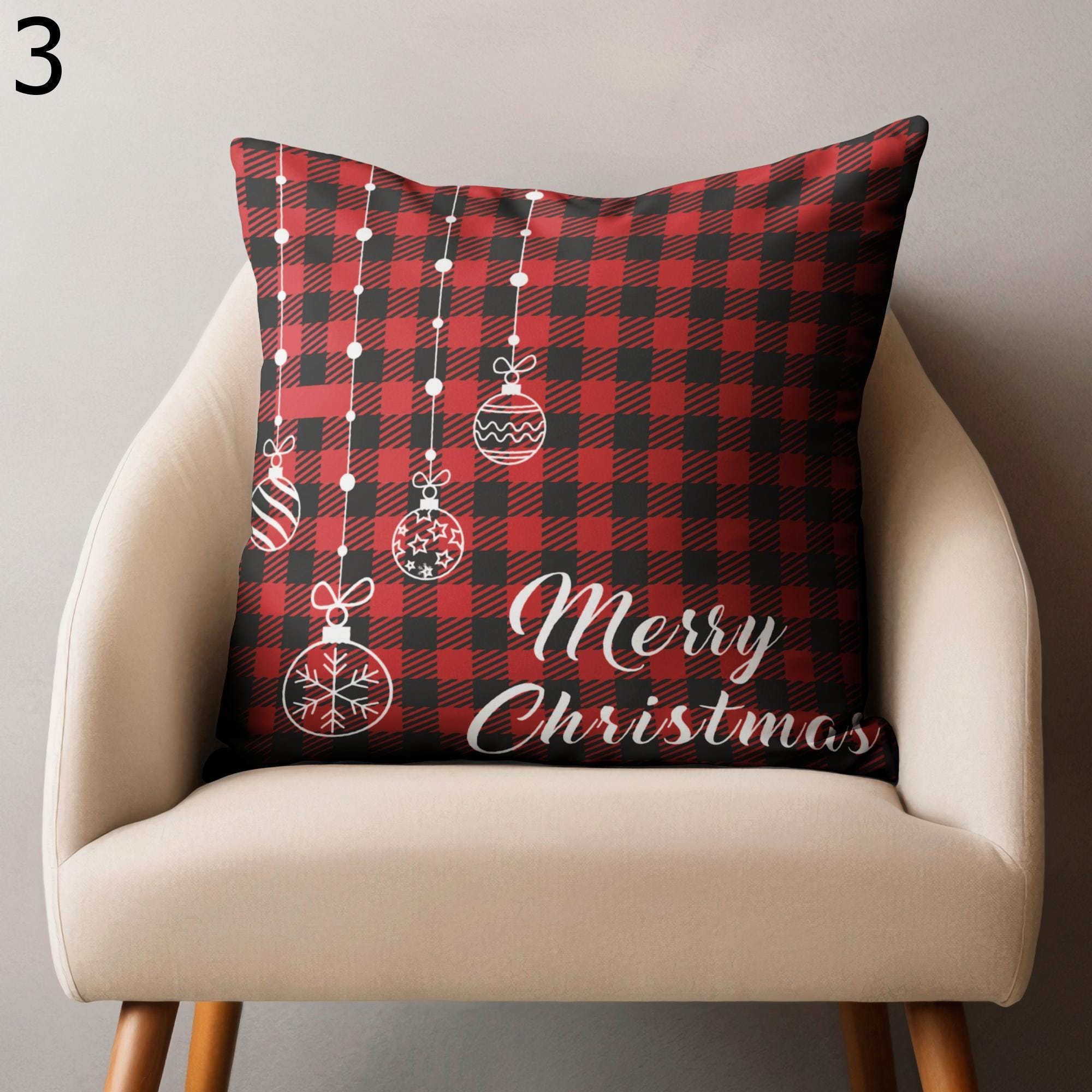 Xmas Pillow Covers, Christmas Plaid Pillow Case, Xmas Buffalo Plaid Pillowcase, Xmas Winter Snowflakes Throw Pillow Cover, Winter Pillowcase
