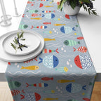 Nautical Table Runner, Sea Life Table Runner, Fish Table Runner, Blue and Mint Coral Table Runner, Anchor Table Runner, Marine Table Runner
