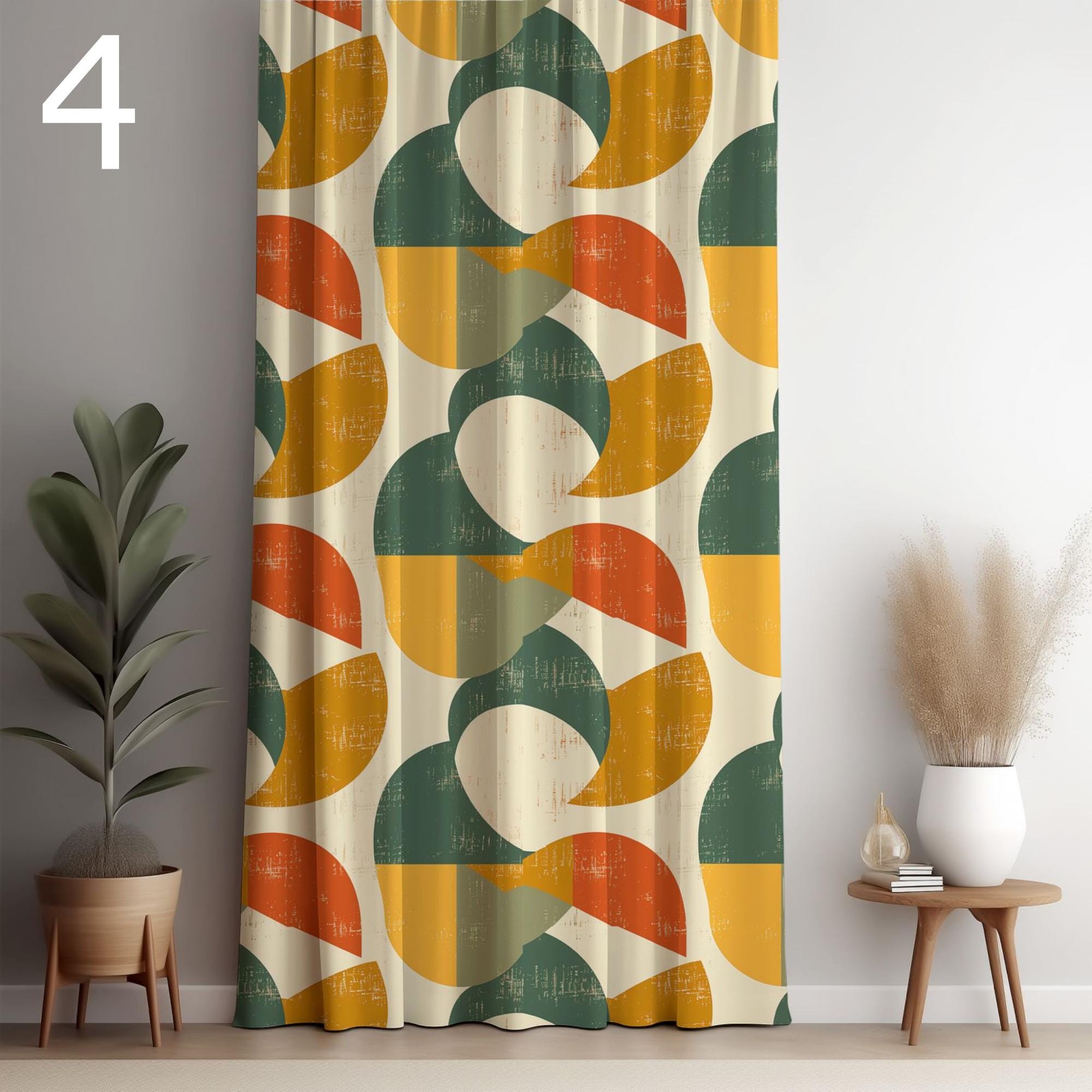 70s Retro Curtain Panels, MCM Grommet Curtain, Mid Century Modern Print Drapes, Retro Vintage Curtains, 80s Retro Window Curtains