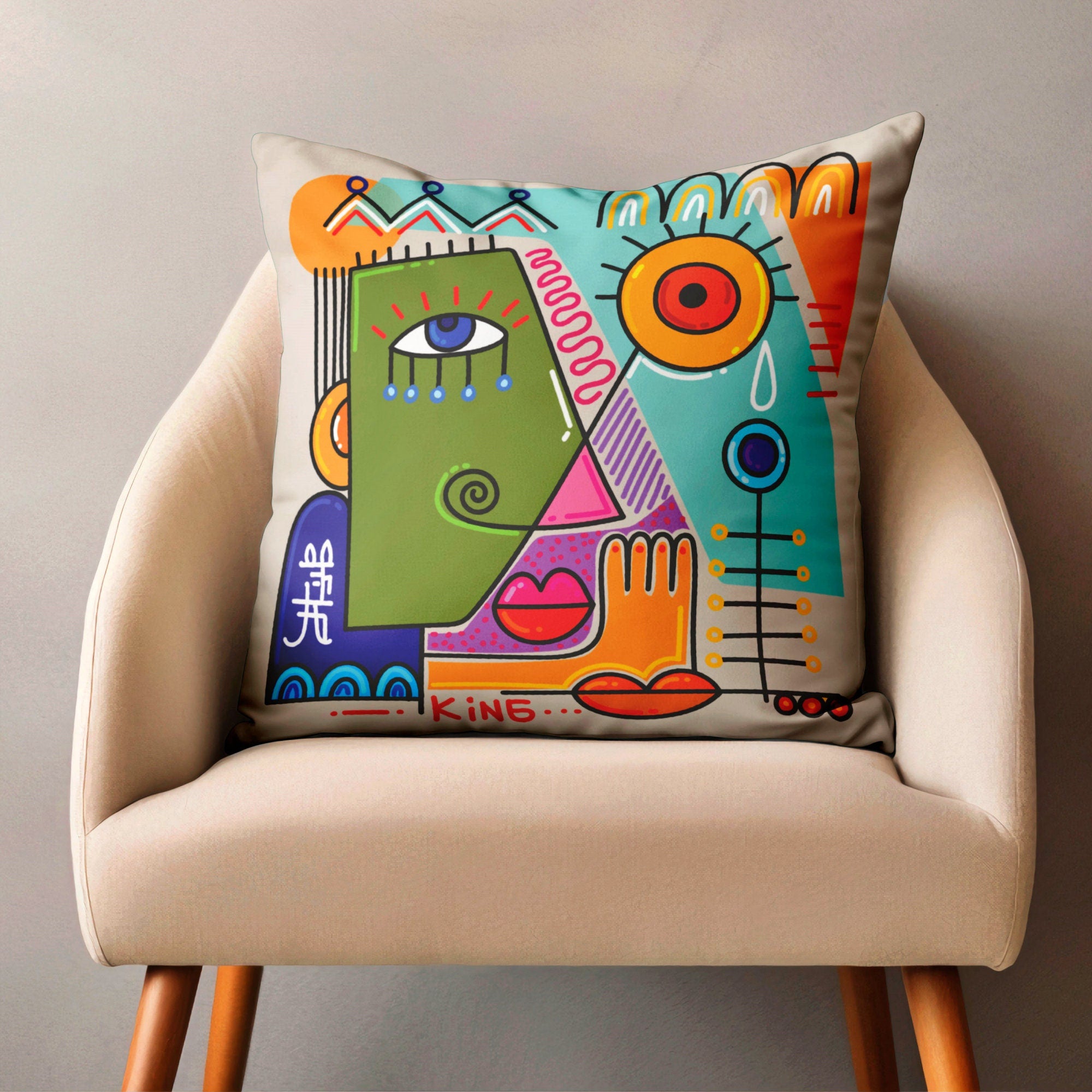Abstract Throw Pillow Cover, Multicolor Boho Abstract Face Pillowcase, Multicolor Abstract Line Pillow Cover, Boho Abstract Cushion Cover