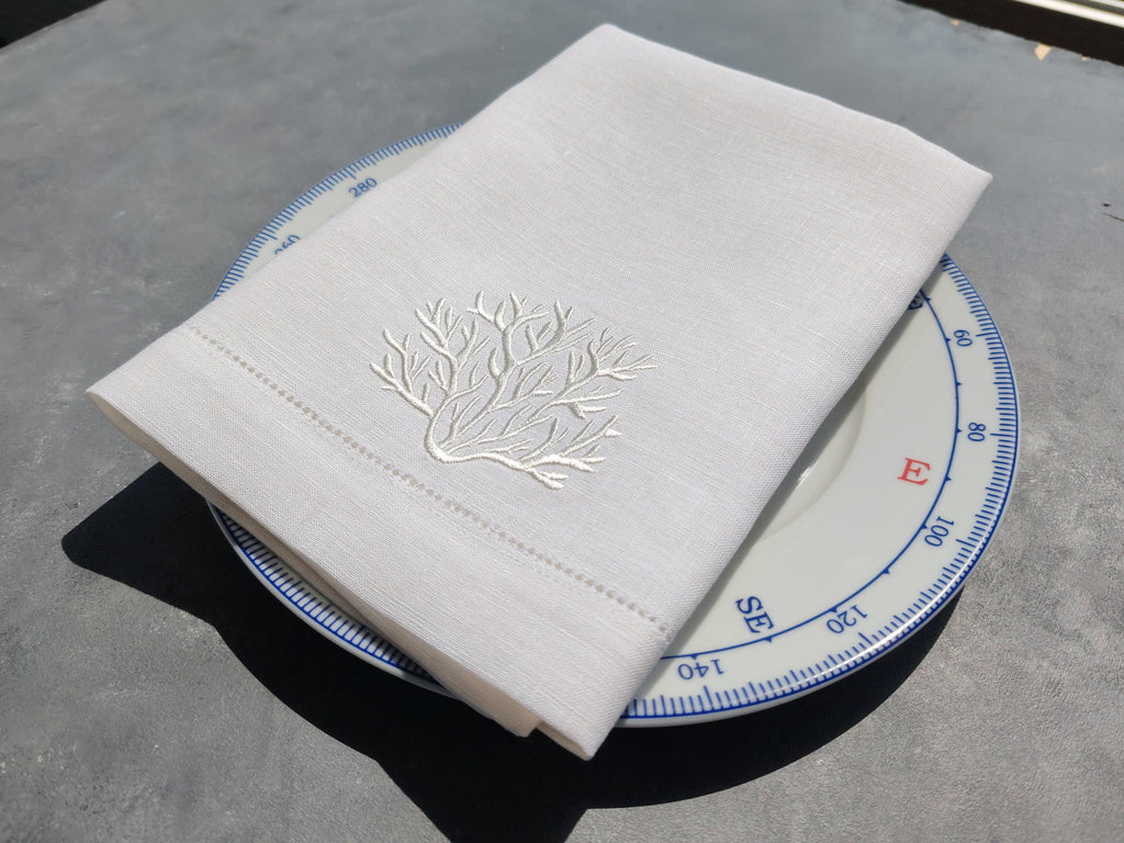 Nautical Linen Napkins, Coral Linen Napkins, Yacht Table Napkins, Beach House Linen Napkins, Nautical Wedding Linen Napkins, Ocean Napkins