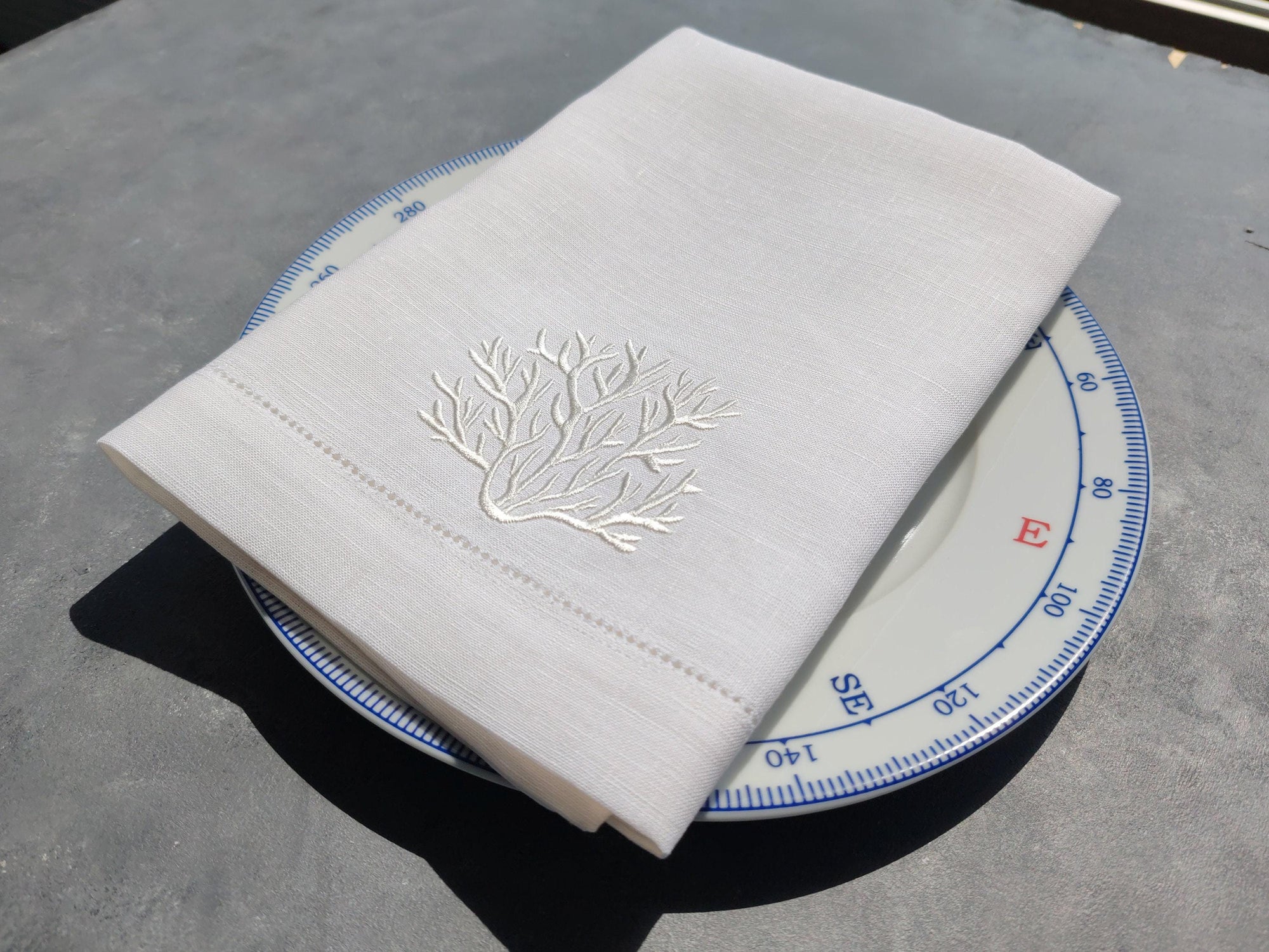 Nautical Linen Napkins, Coral Linen Napkins, Yacht Table Napkins, Beach House Linen Napkins, Nautical Wedding Linen Napkins, Ocean Napkins