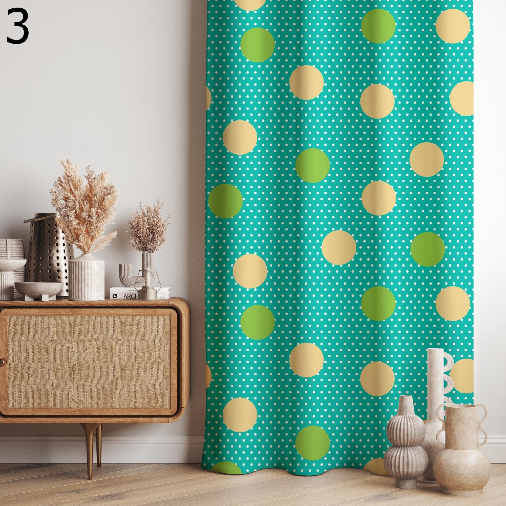 Retro Polka Dot Window Curtains, Mid Century Curtain Panels, Retro Window Drapes, MCM Polka Dot Curtains, 70s Retro Living Room Curtains