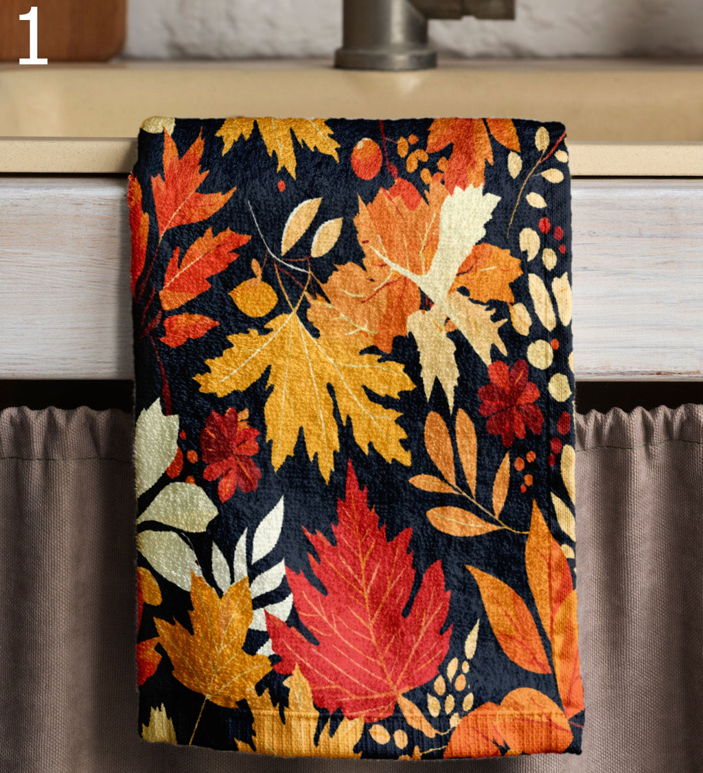 Autumn Leaves Tea Towels, Fall Dish Towel, Fall Leaf Hand Towel, Orange Leaves Kitchen Towels, Autumn Leaf Tea Towels Kitchen Decor