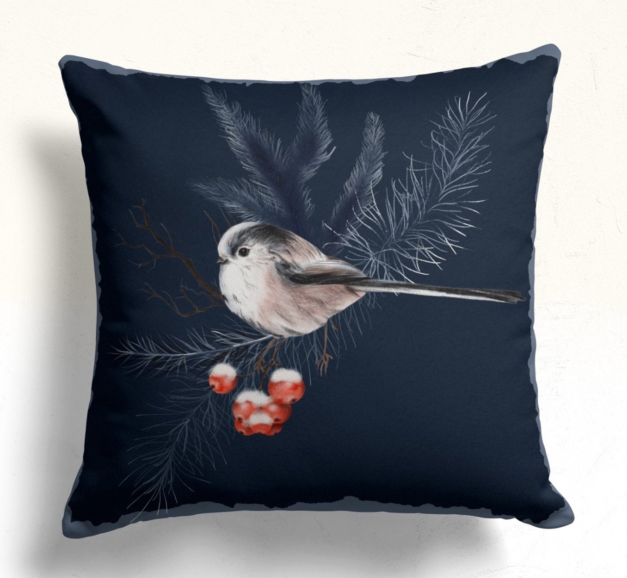 Winter Cute Birds Pillow Covers, Xmas Animals Throw Pillow Cover, Winter Holly Pillowcase, Christmas Pillow Case, Winter Animals Pillow
