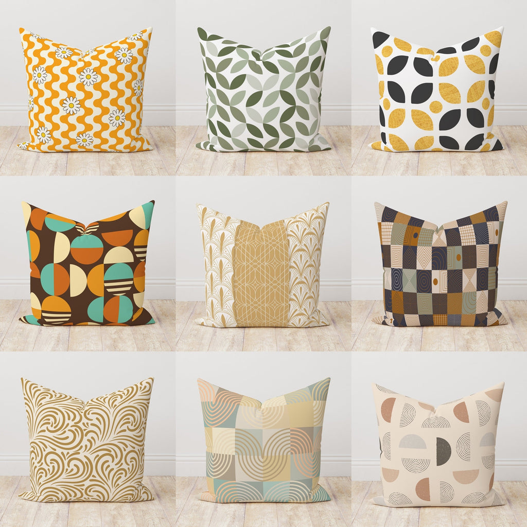 Mid Century Modern Pillow Cover, Retro Beige Abstract Cushion Cover, 70s Pillow Covers, Geometric Throw Pillow Cover, Boho Abstract Pillow