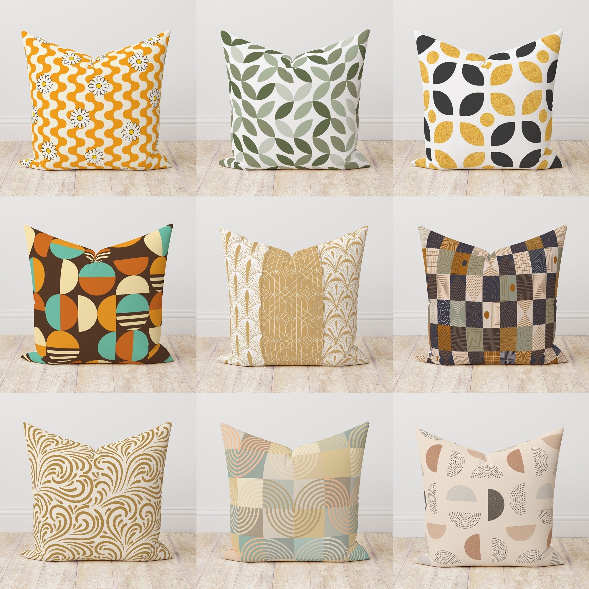 Mid Century Modern Pillow Cover, Retro Beige Abstract Cushion Cover, 70s Pillow Covers, Geometric Throw Pillow Cover, Boho Abstract Pillow